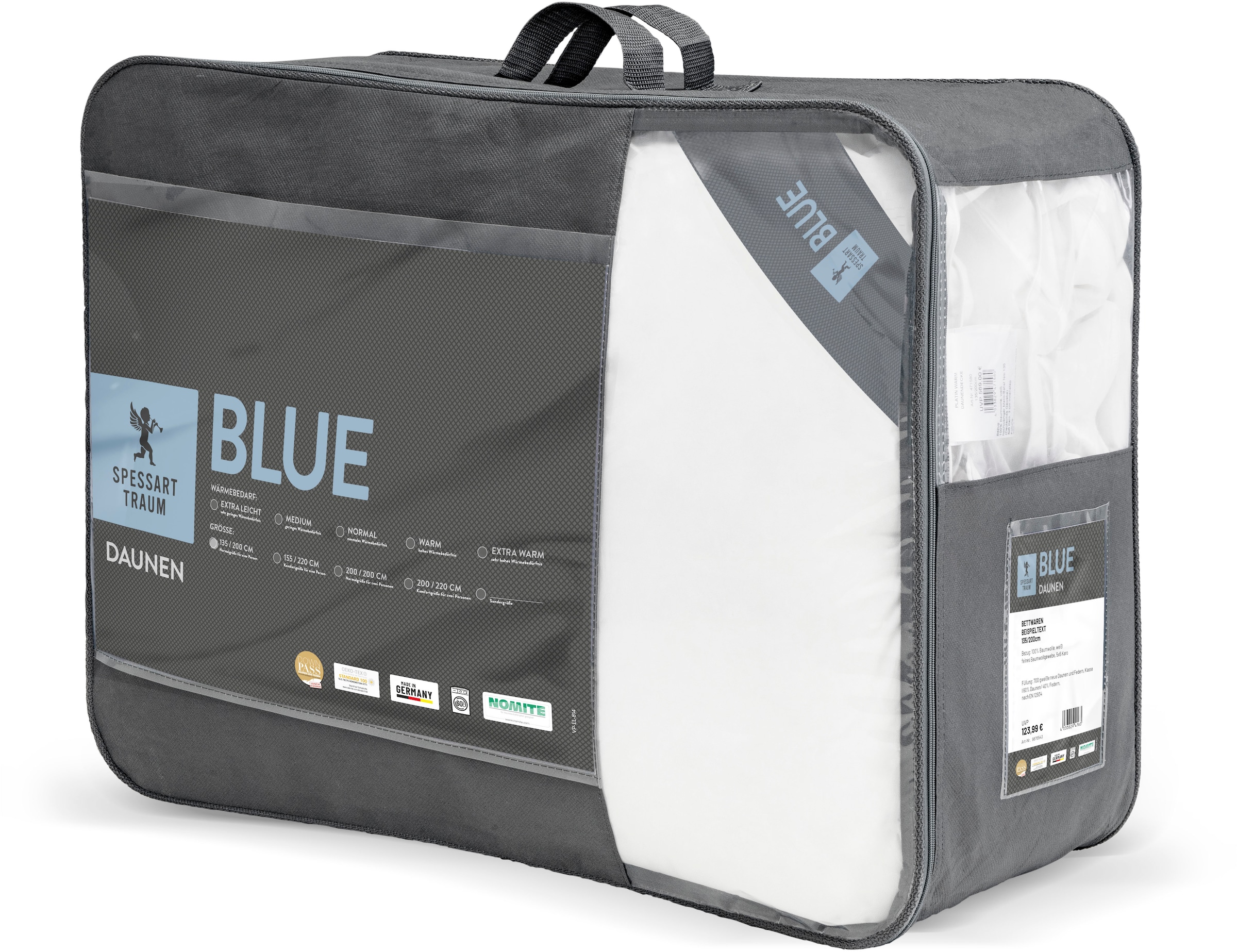 SPESSARTTRAUM Daunenbettdecke »Blue«, normal, Füllung 60% Daunen, 40% Federn, Bezug 100% Baumwolle, (1 St.), hergestellt in Deutschland, allergikerfreundlich