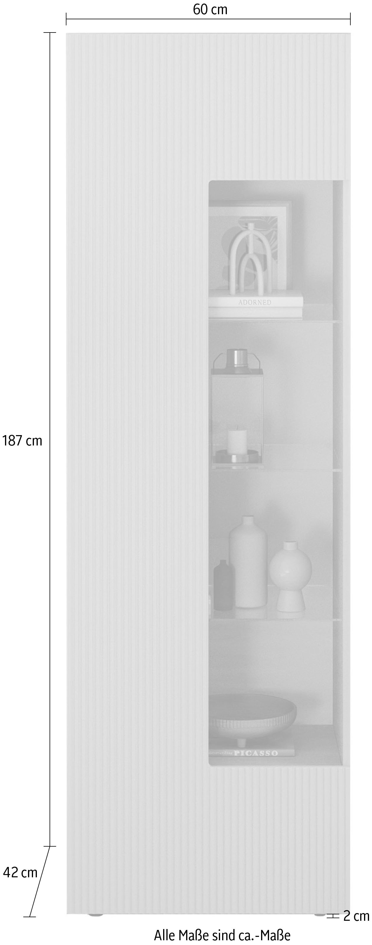 INOSIGN Vitrine »RIO, Höhe 187 cm, Hochschrank mit 1 Tür, Anrichte, Standvitrine«, geriffelte Front, modern u. elegant, viel Stauraum