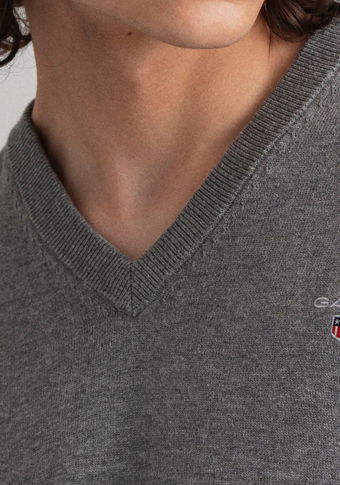 ♕ aus Gant Cotton »Classic weicher V-Neck«, Strickpullver 100% Übergangspullover bei Baumwolle, Premium V-Ausschnitt-Pullover