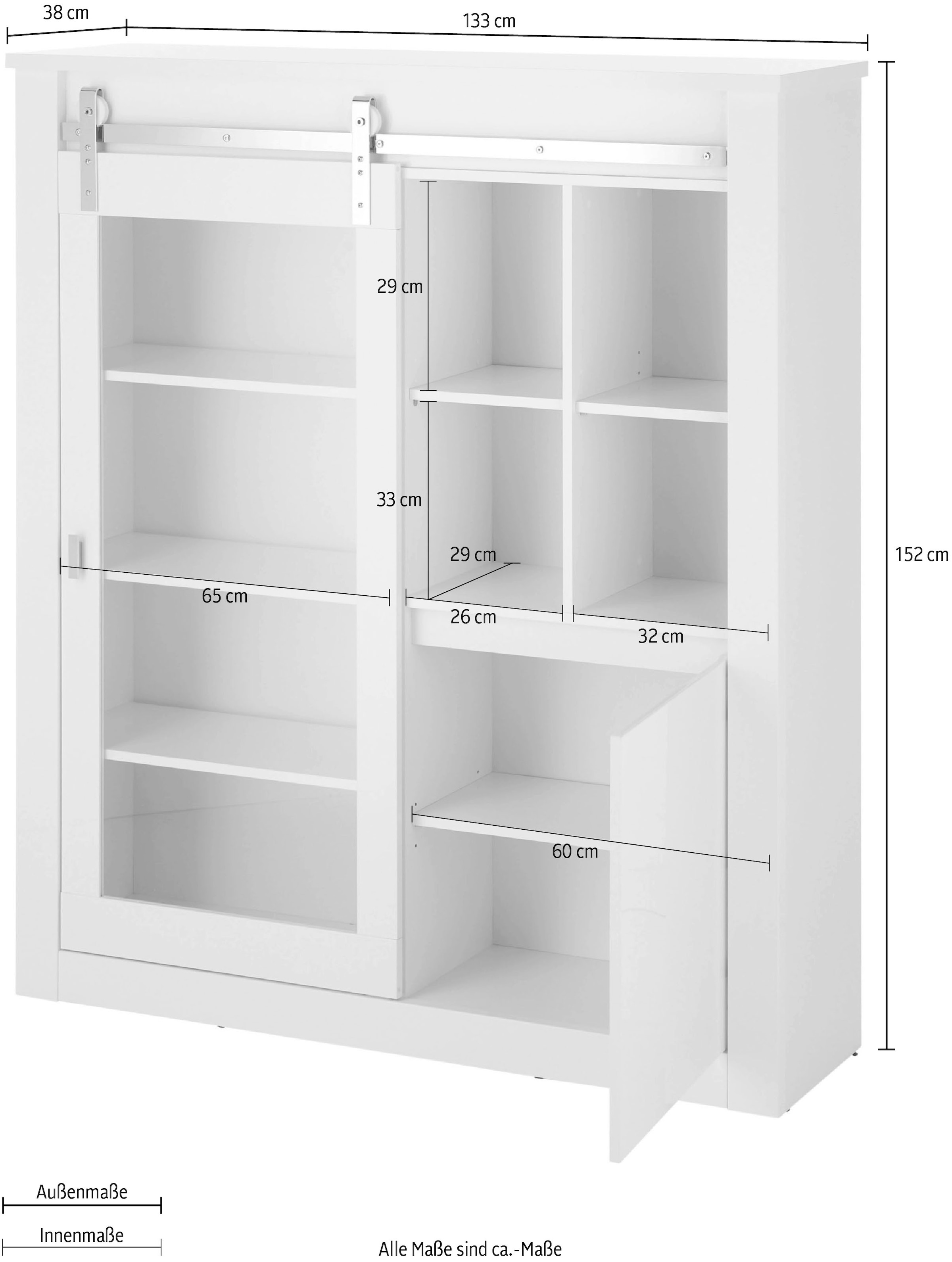 Home affaire Vitrine »Daytona, moderner Hochschrank, Glasvitrine in Weiß Hochglanz« mit Schiebetürenbeschlag in Chrom-Optik, ausreichend Stauraum