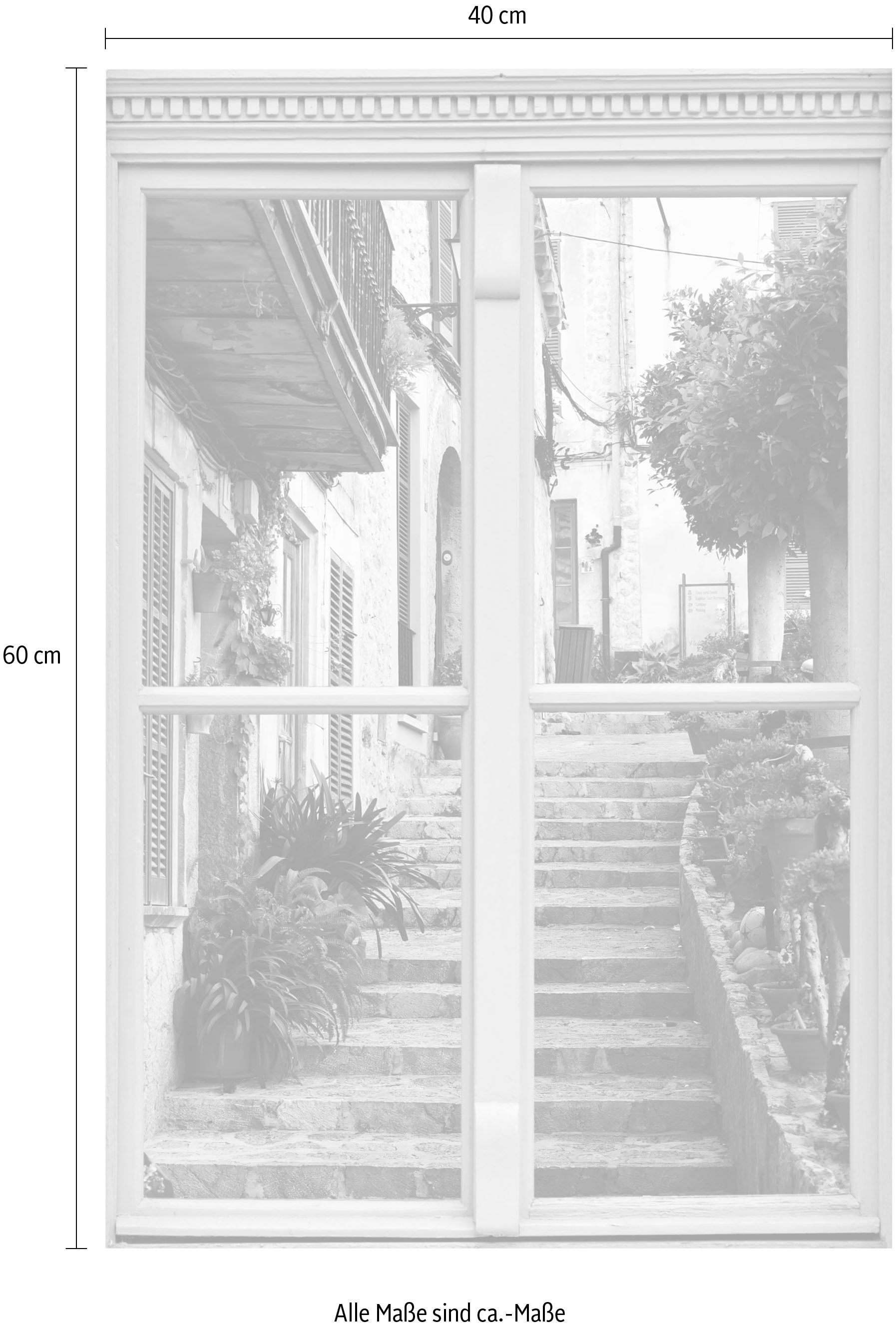 queence Wandsticker »Treppe am Haus«, Wandsticker, Wandbild, selbstklebend, 3D, Fenster