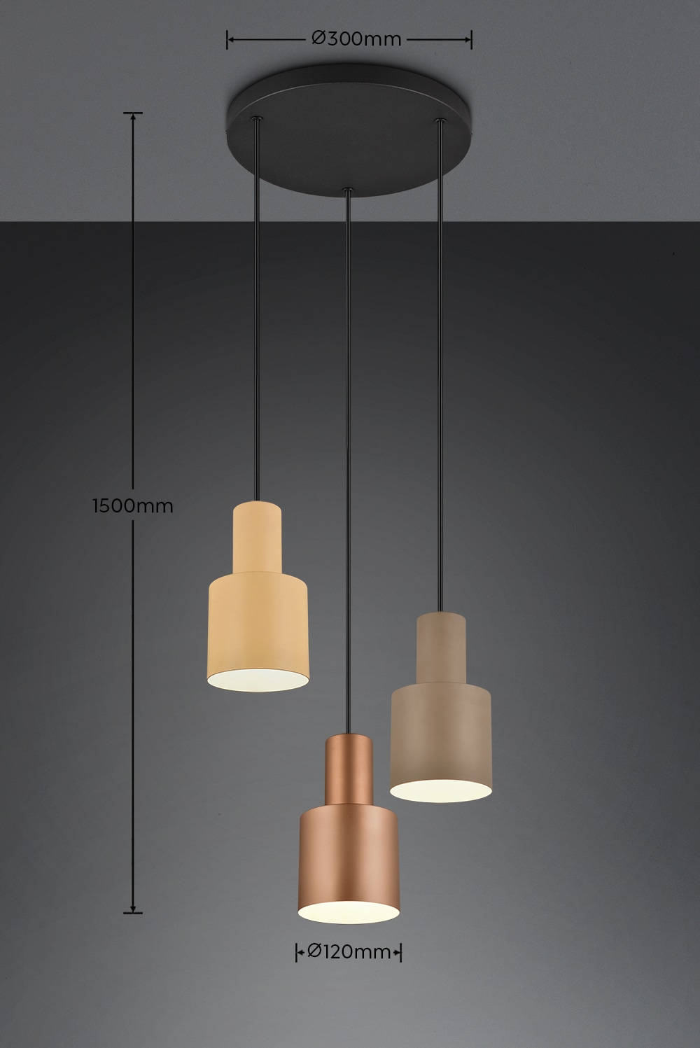 TRIO Leuchten Pendelleuchte »AGUDO, Hängelampe 3-flammig exkl 3xE27 max 40W höhenverstellbar«, 3 flammig, Leuchtmittel E27 | Leuchtmittel wechselbar, mehrfarbige Lampenschirme in beige taupe & coffee, Esszimmerlampe