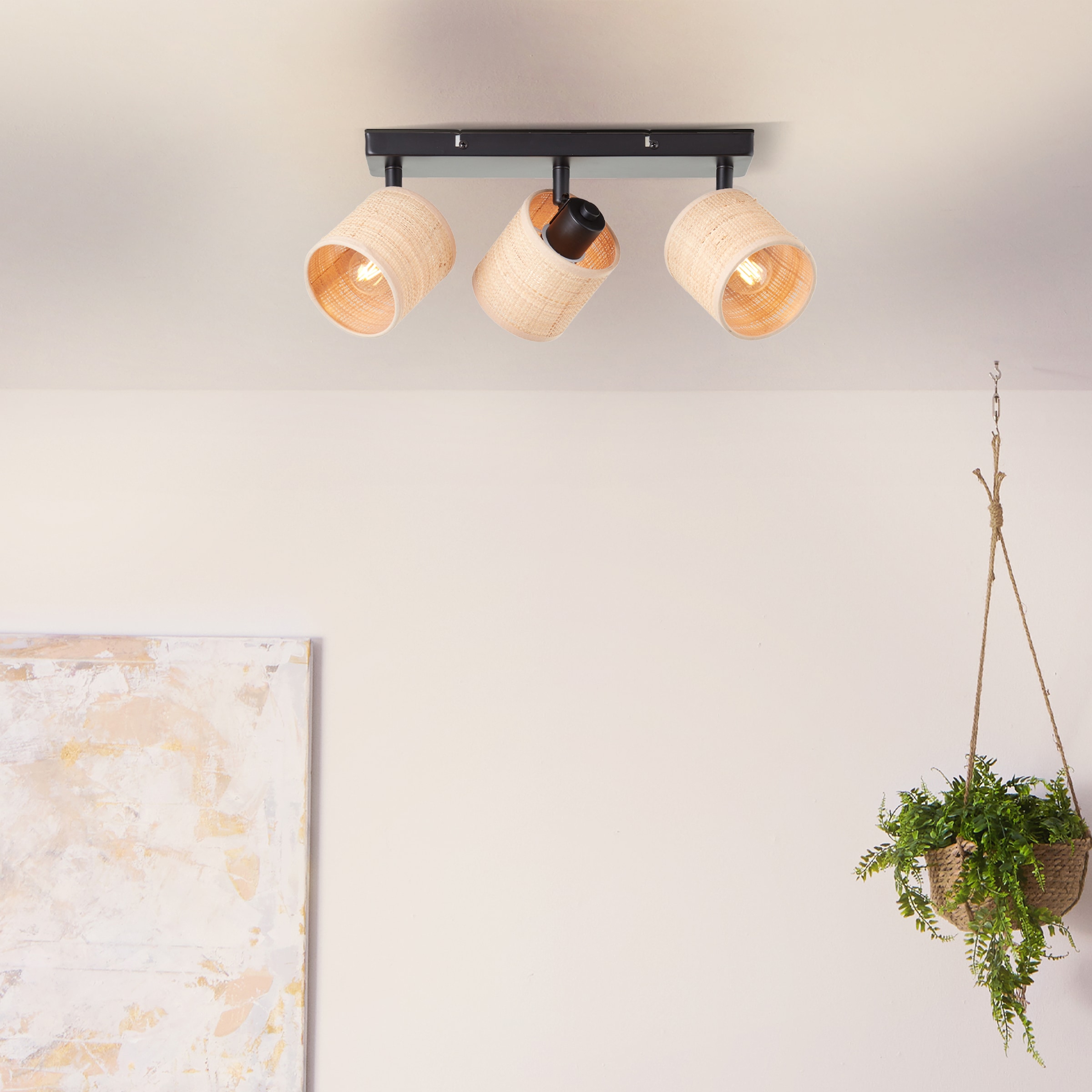 Brilliant Deckenstrahler »Raffy«, 3 flammig, Leuchtmittel E14 | ohne Leuchtmittel, B 41 cm, 3 x E14, schwenkbar, Schirm aus Seegras, natur/schwarz