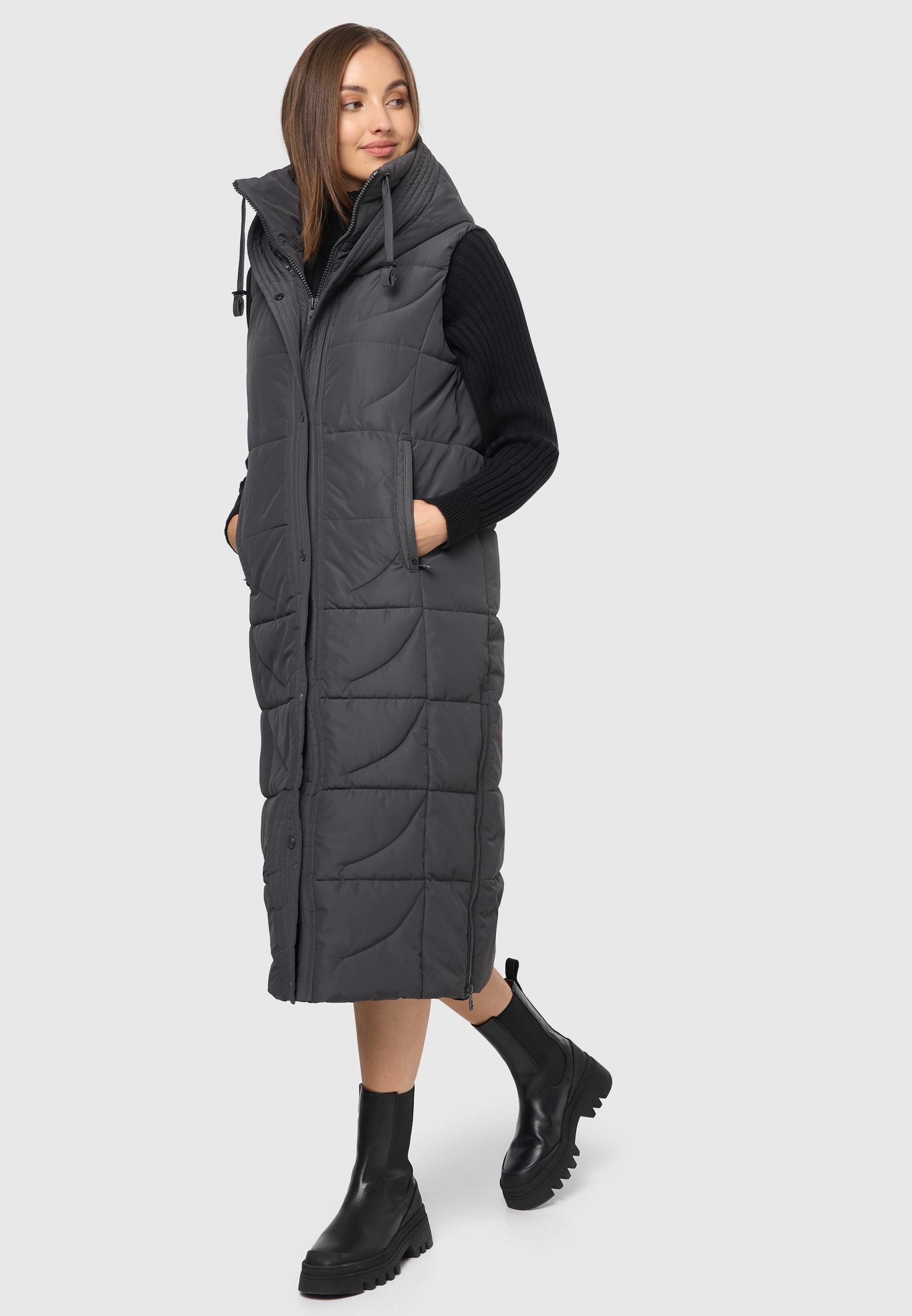 Navahoo Steppweste »Steppweste Brezelchen«, (1 tlg.), Warme, lange Damen Outdoor-Weste mit Kapuze