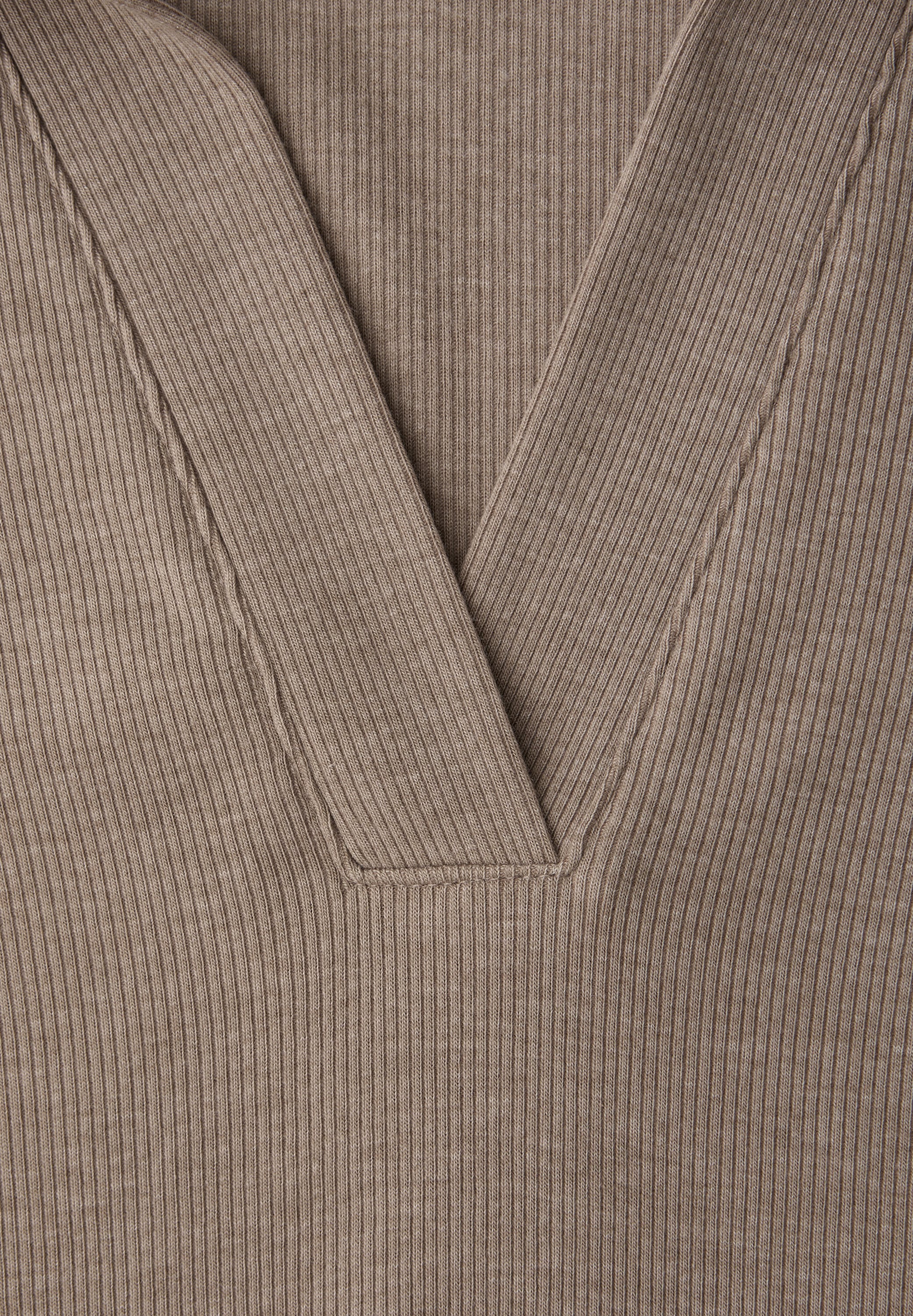 STREET ONE Langarm-Poloshirt in Melange-Optik und mit Ripp-Struktur