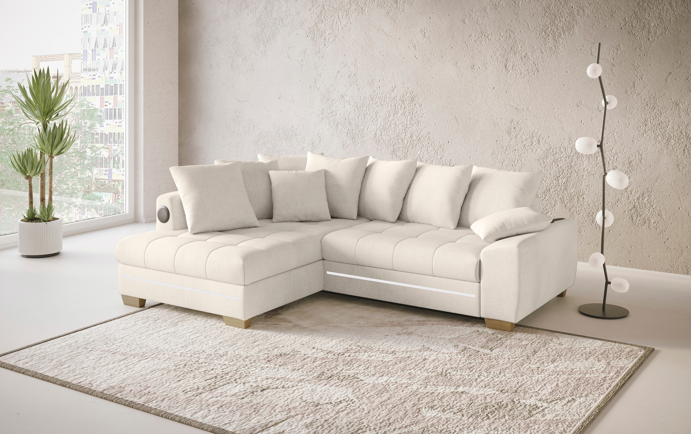 Mr. Couch Ecksofa »Nikita II, L-Form«, RGB-LED, Bluetooth-Soundsystem, wahlweise mit Bett, Bettkasten