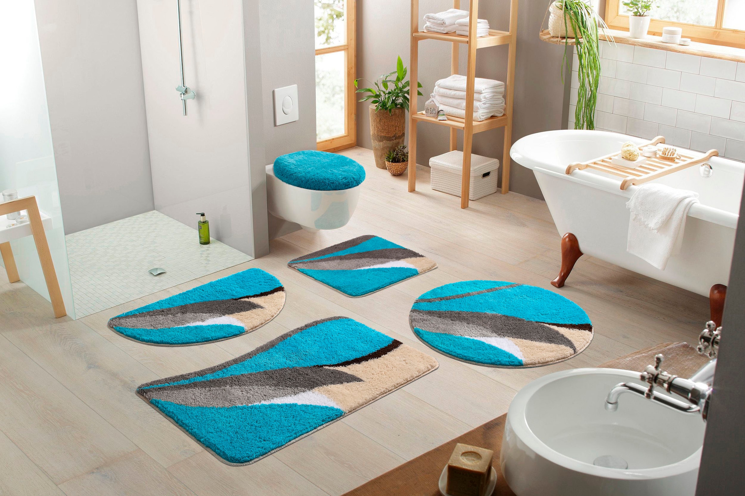 my home Badematte »Magnus, Badvorleger, Badezimmer Teppich« mehrfarbig, Badteppich, Badematten auch als 2 teiliges Set & rund