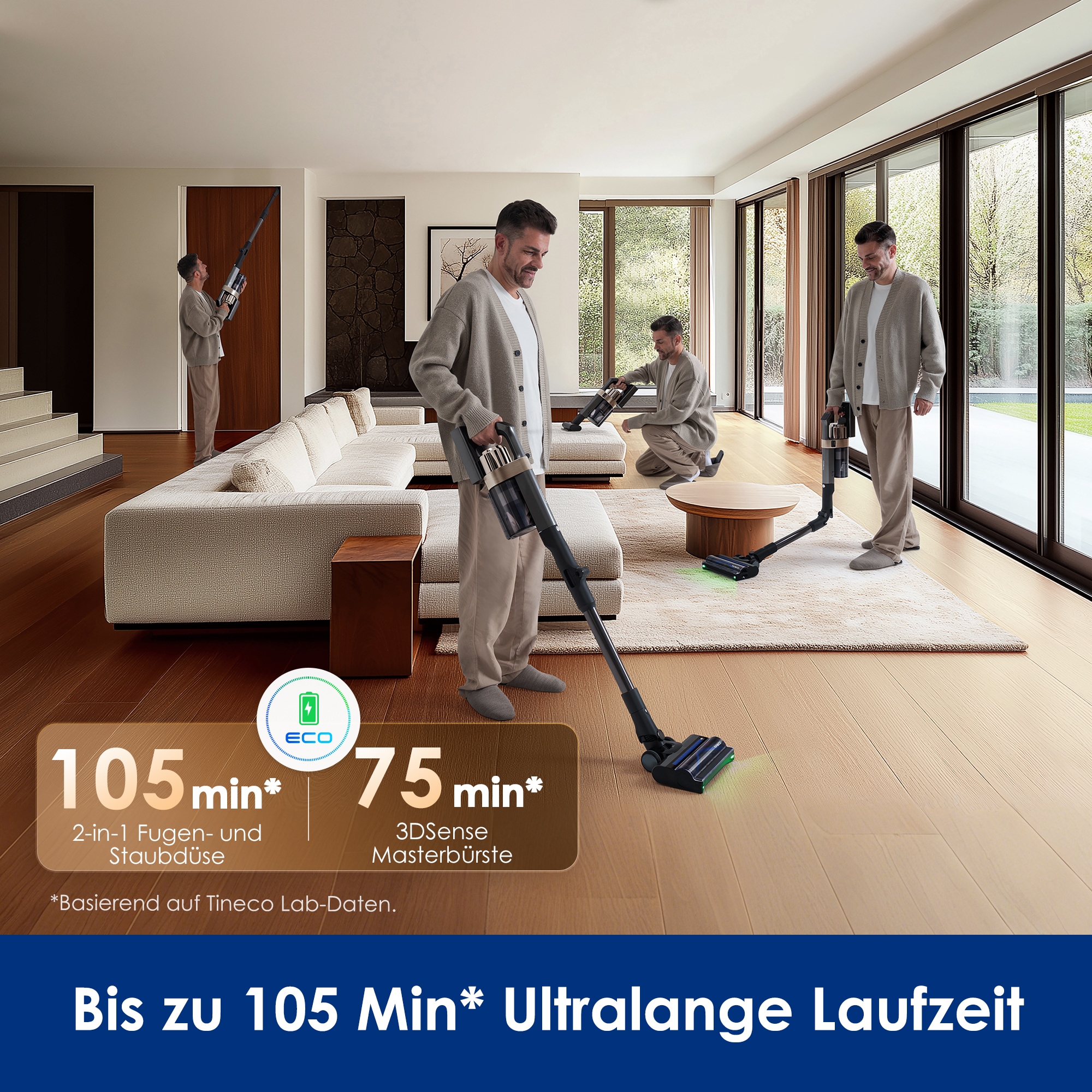 Tineco Akku-Stielstaubsauger »Tineco PURE ONE A90S, Anti-Allergiker Filtersystem, Saugrohr knickbar« ZeroTangle Anti-Haar-Verwicklungsbürste, 3DSense Master-Bürste