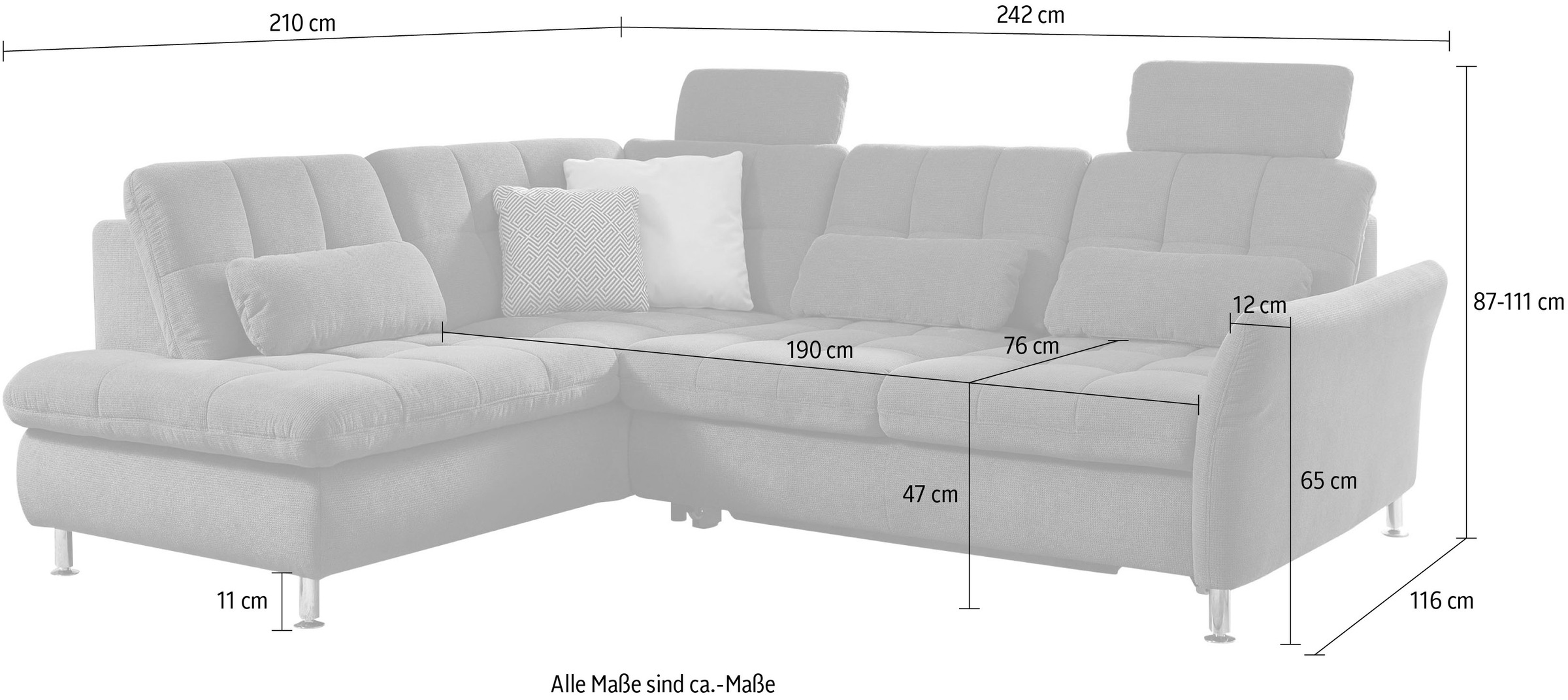 Die PlanBar Ecksofa »MP-IN20016 L-Form mit Kaltschaum-Polsterung« wahlweise mit Kopfstützen und Bettfunktion