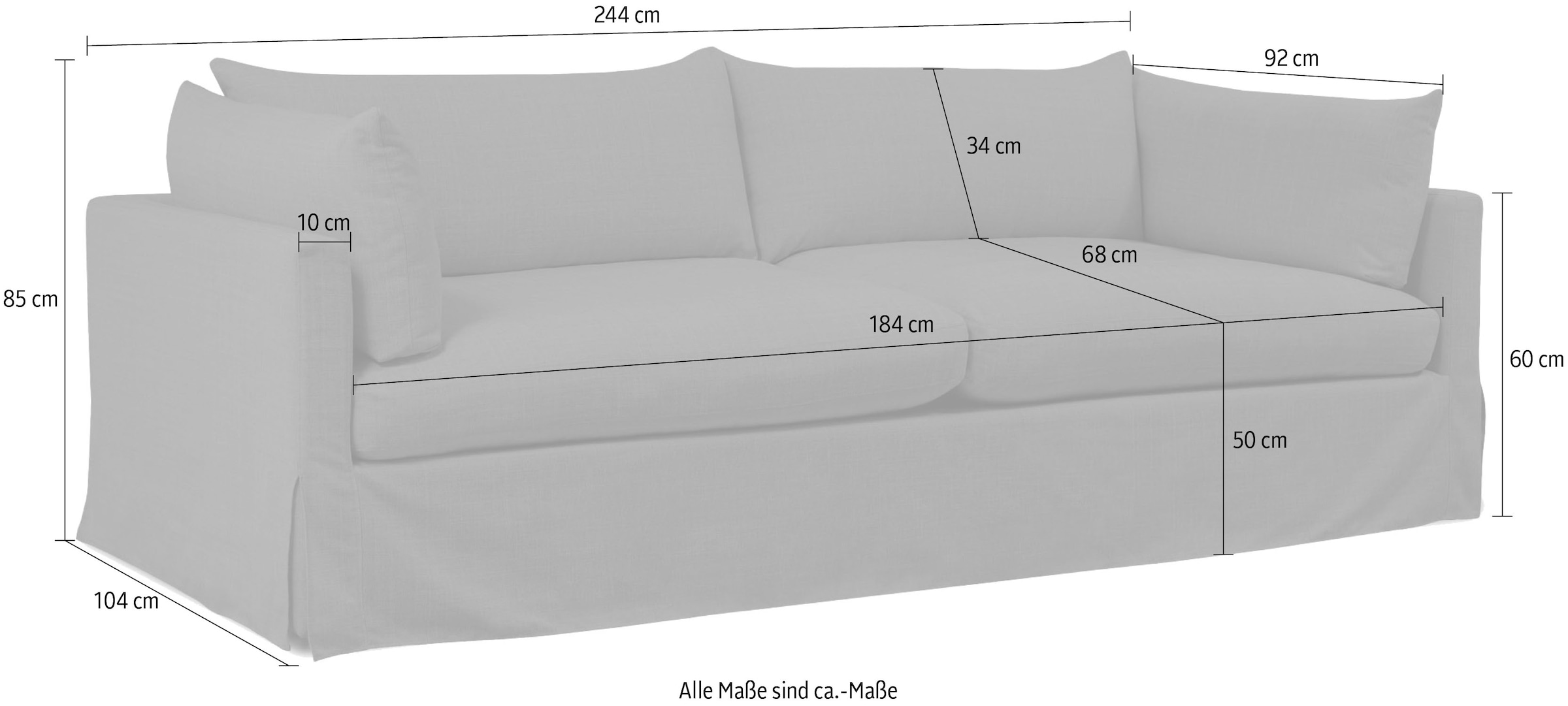 andas 3-Sitzer »Joucas, Hussensofa, Breite 244 cm«, (1 St.), extra tiefe Sitzfläche, mit Faserball-Füllung für mehr Sitzkomfort