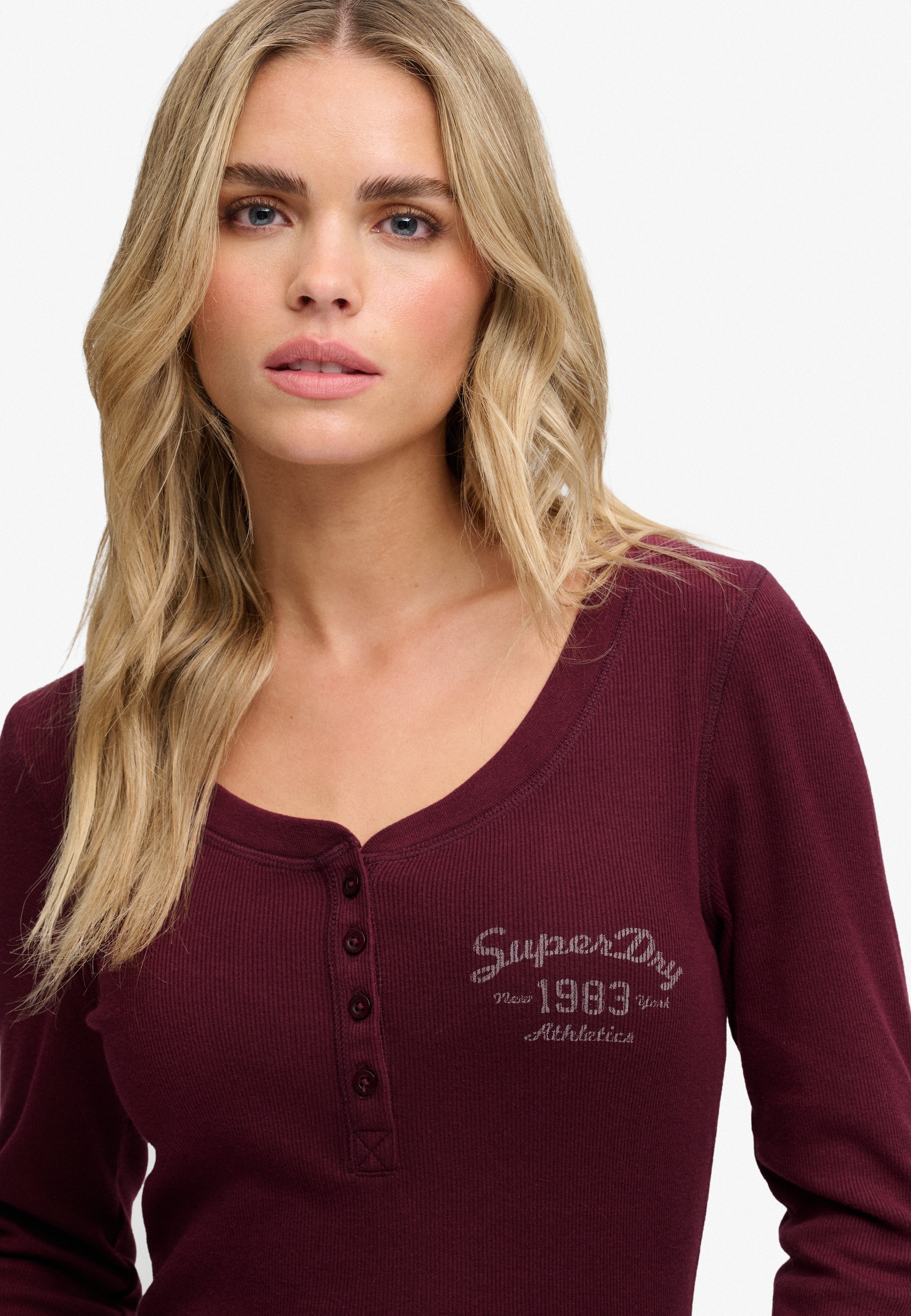 Superdry Henleyshirt »ATHLETIC BUTTON DOWN LS TOP« Baumwollmischung, skinny fit
