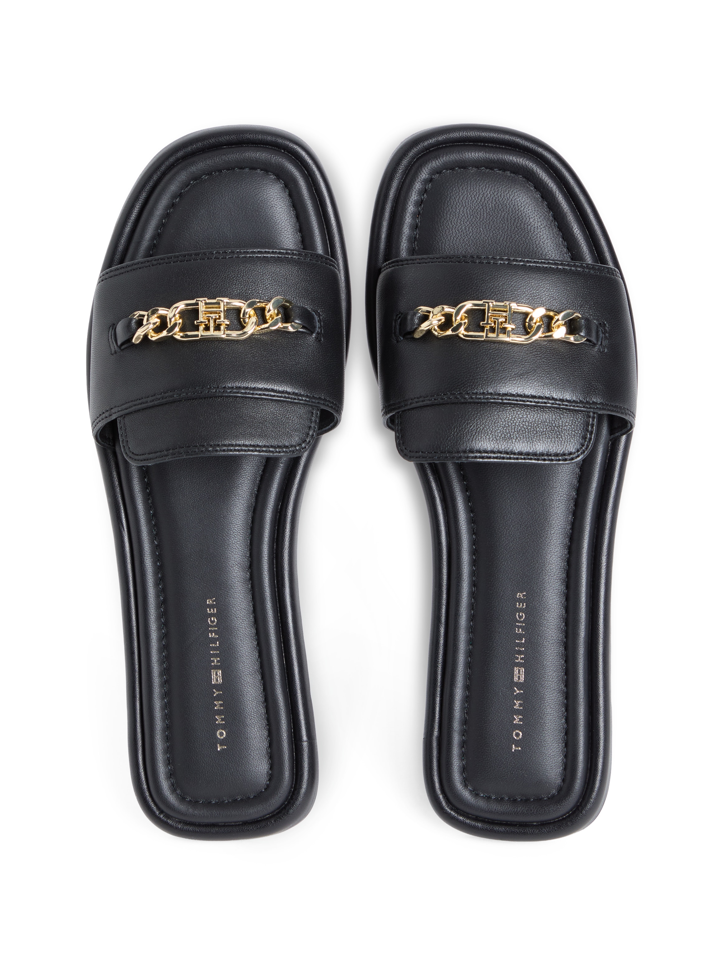 Tommy Hilfiger Pantolette »LEATHER HORSEBIT MULE«  Sommerschuh, Schlupfschuh mit goldfarbener Zierkette