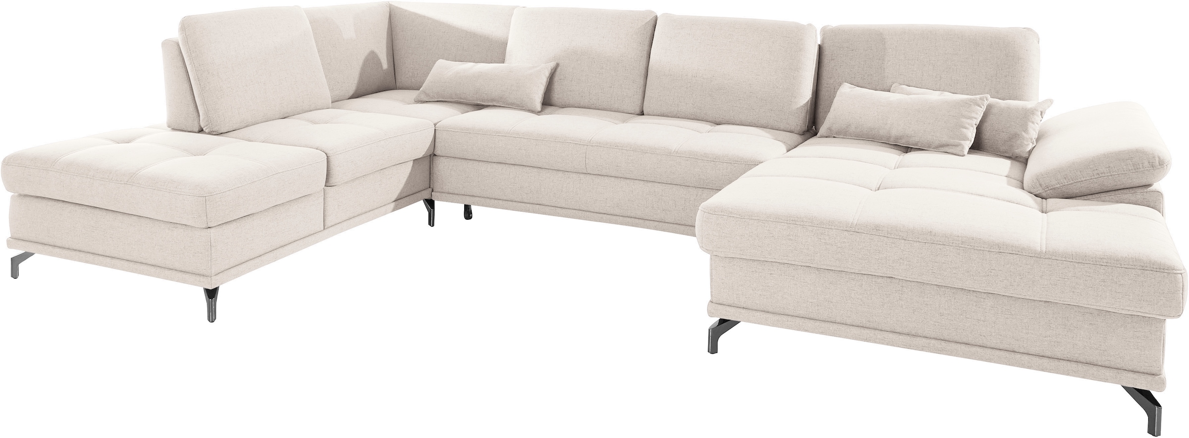 Places of Style Wohnlandschaft »Costello U-Form, mit Sitztiefenverstellung, Armteilverstellung und«, 3 Nierenkissen, optional Bettfunktion und Bettkasten
