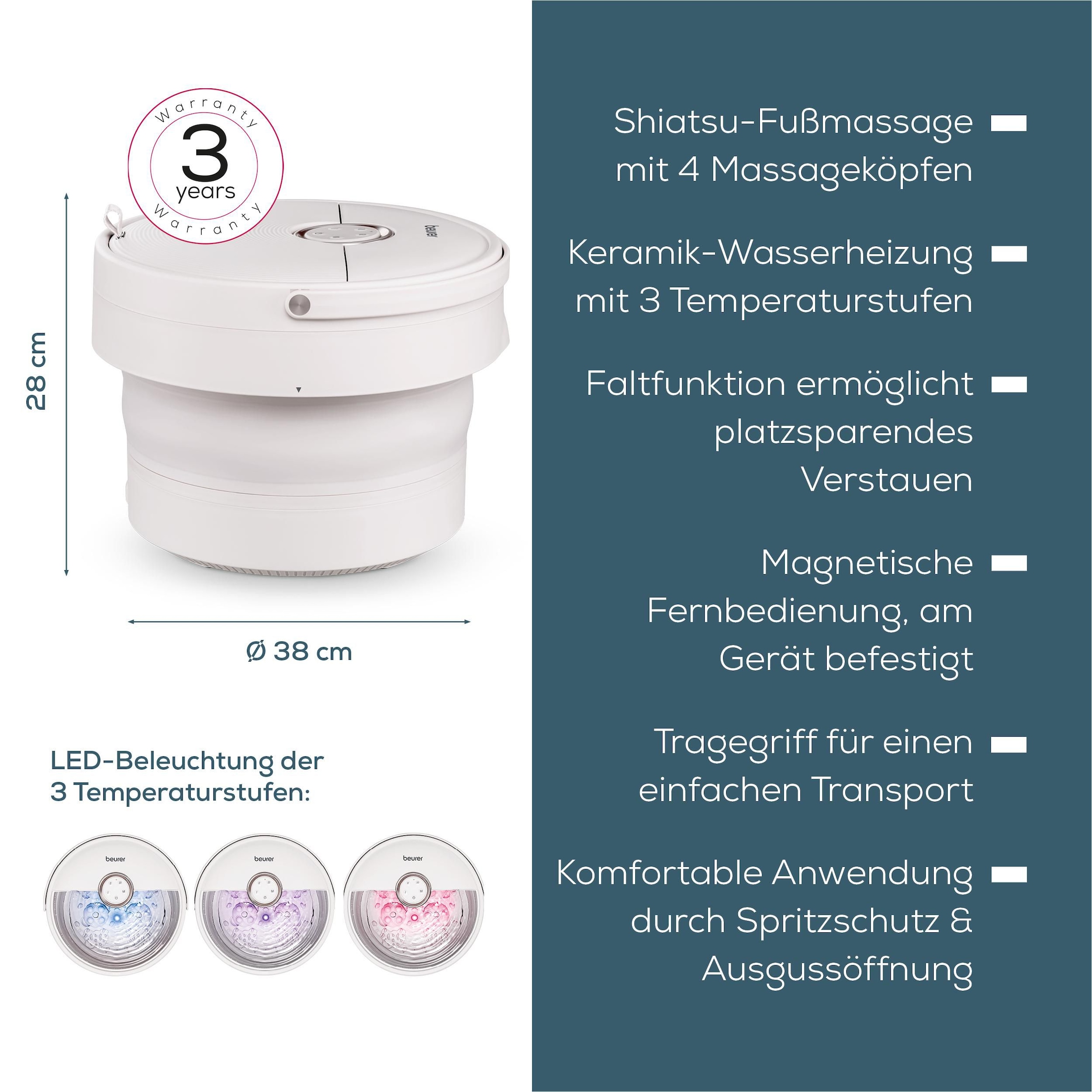 BEURER Fußbad »FB 55 Modernes Design mit Faltfunktion und 3 Temperaturstufen« Fußbad und Shiatsu-Massagegerät in einem