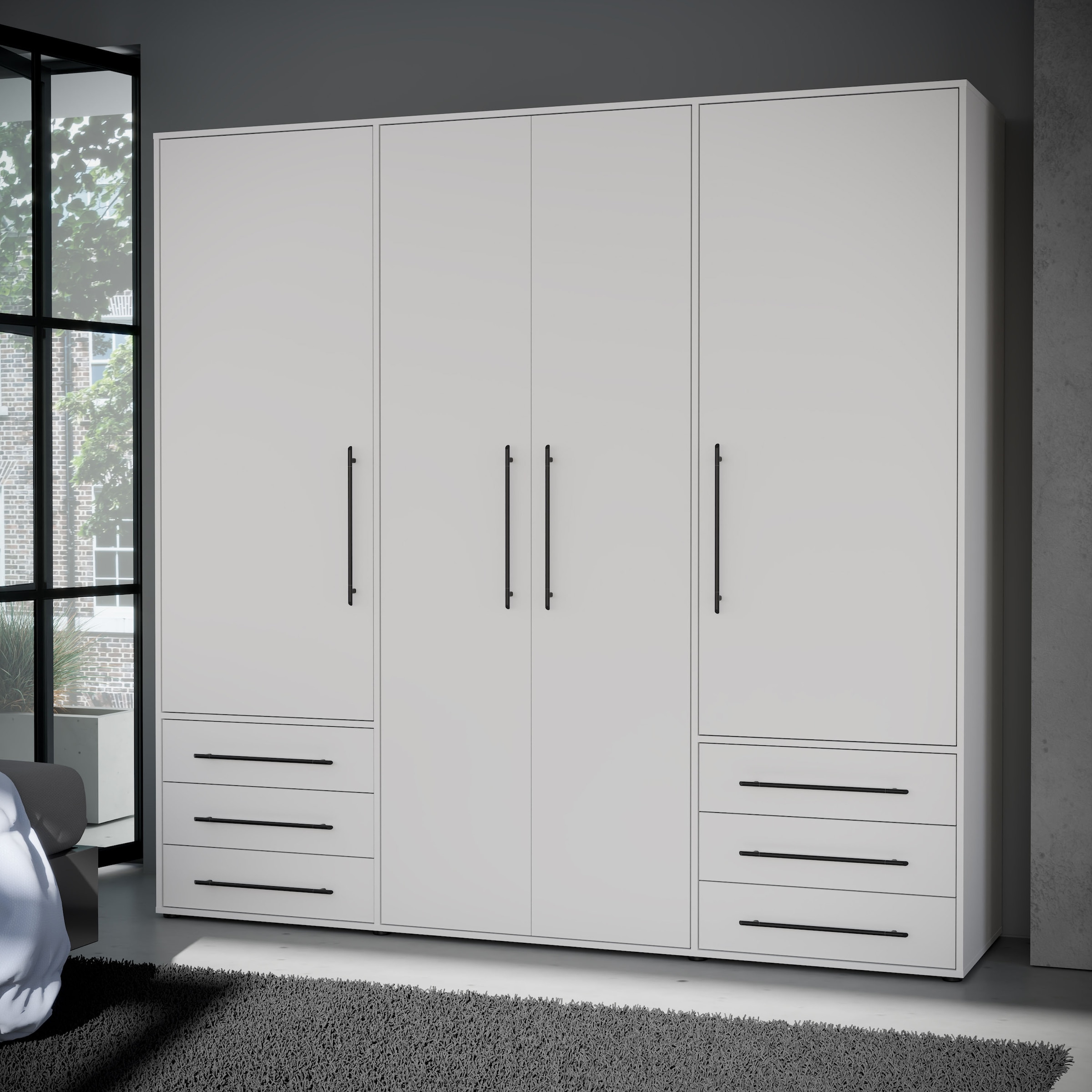 FORTE Drehtürenschrank »Mokkaro, Kleiderschrank,zeitloses Design, 4 türig« viel Stauraum, Schubladen, Stangengriffe, Made in Europe