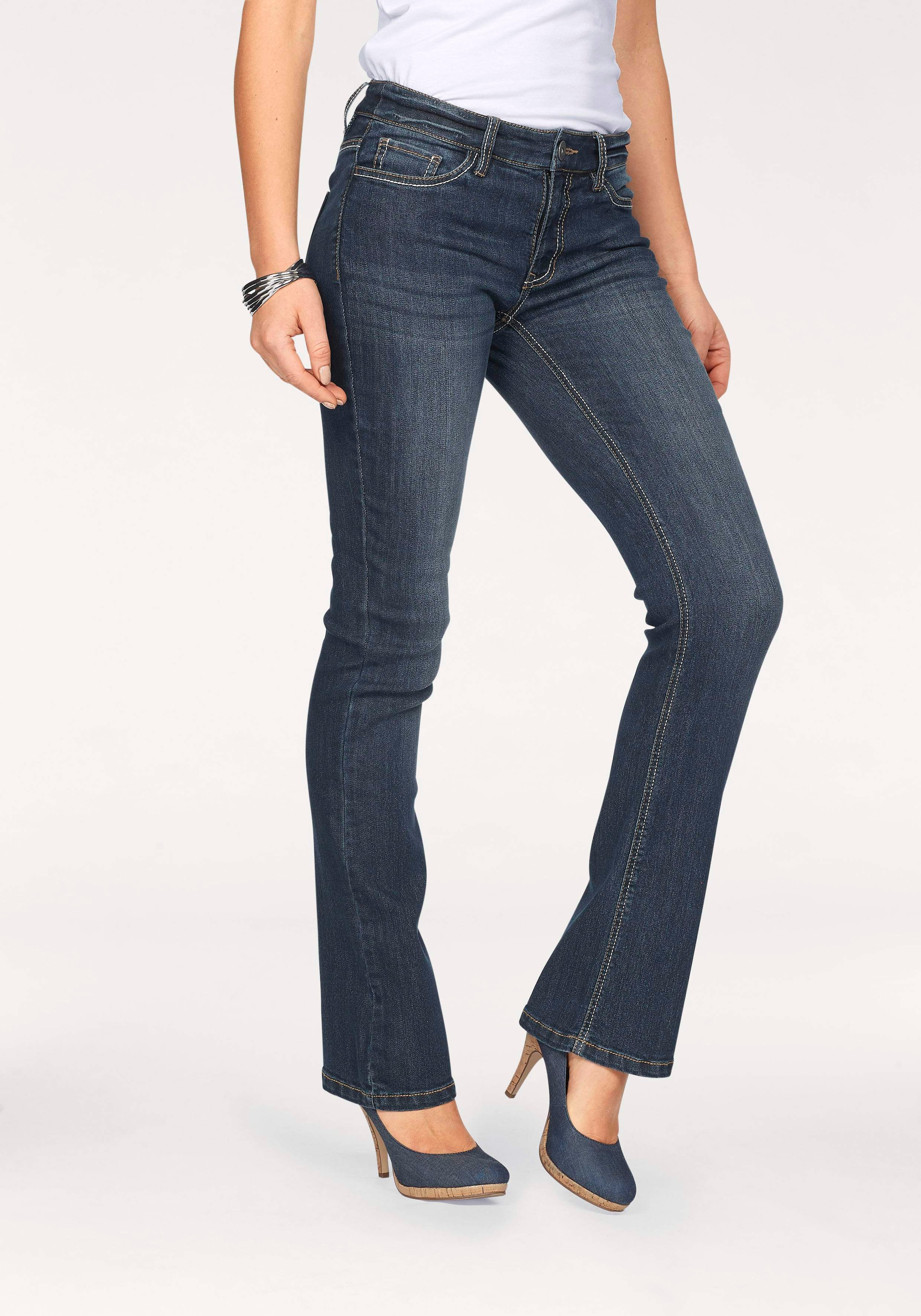 Arizona Bootcut-Jeans »mit Kontrastnähten«, normale Leibhöhe, Bootcut, 5-Pocket-Style, dunkle Waschung