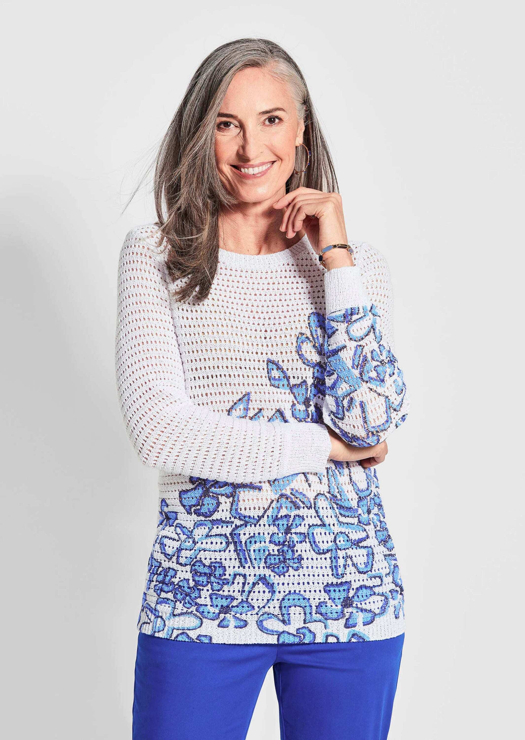 GOLDNER Rundhalspullover »Eleganter Pullover mit Kontrastdruck«