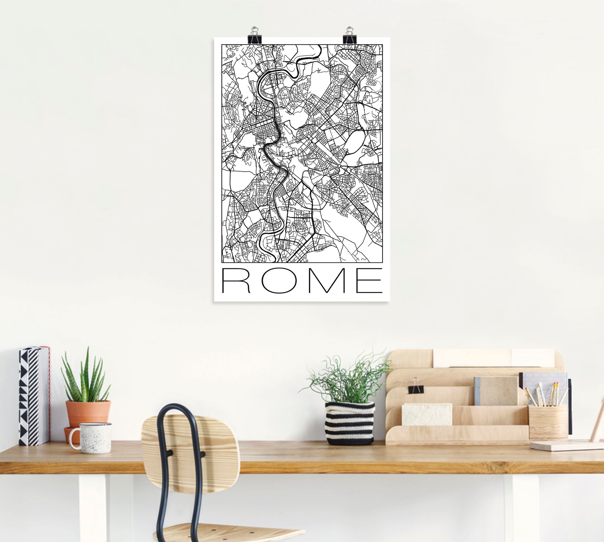 Artland Poster »Retro Karte Rom Italien Schwarz & Weiß«, Italien, (1 St.), als Alubild, Leinwandbild, Wandaufkleber oder Poster in versch. Größen