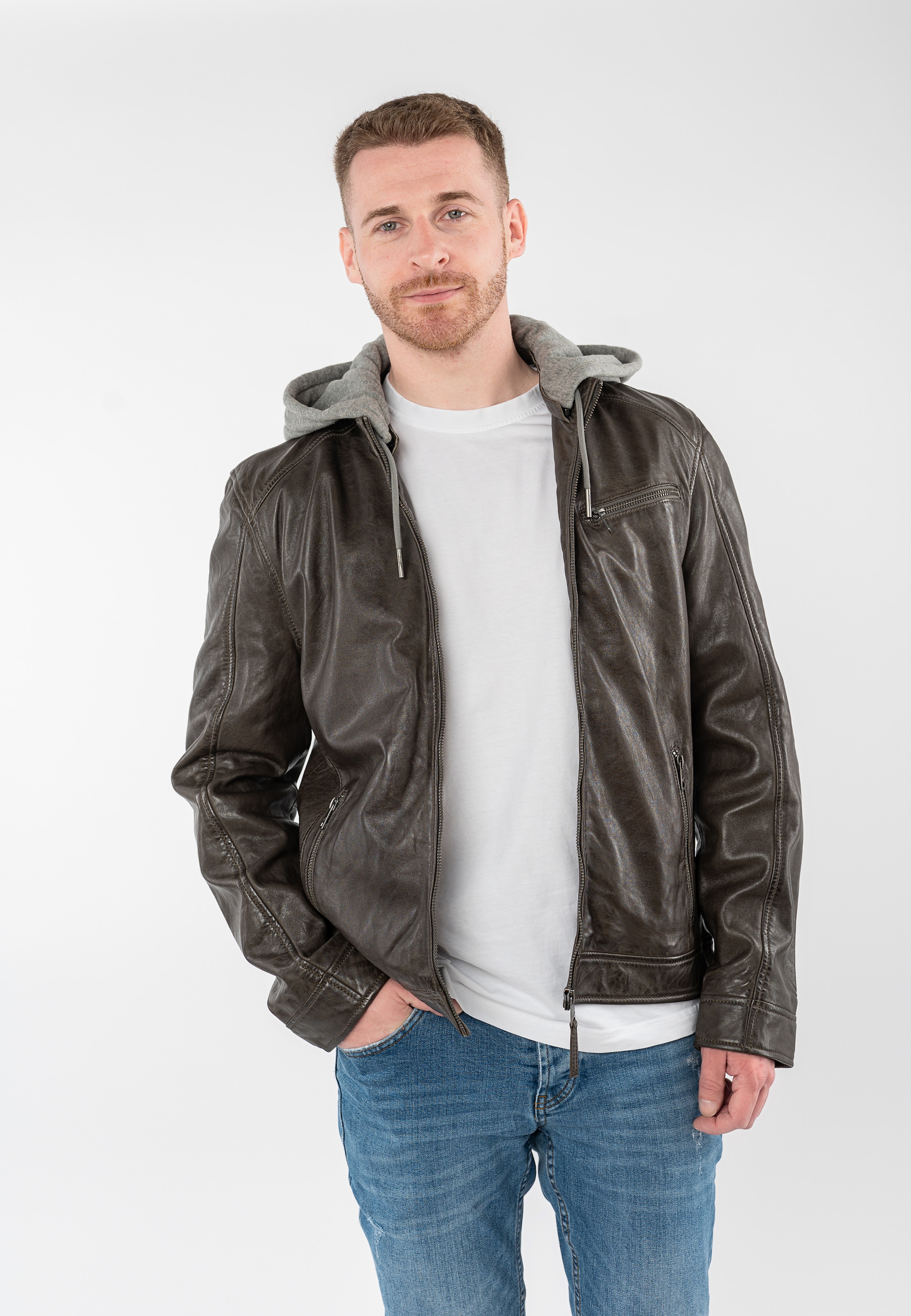 Mauritius Lederjacke »MMBarlo« mit Kapuze mit abnehmbarer Kapuze