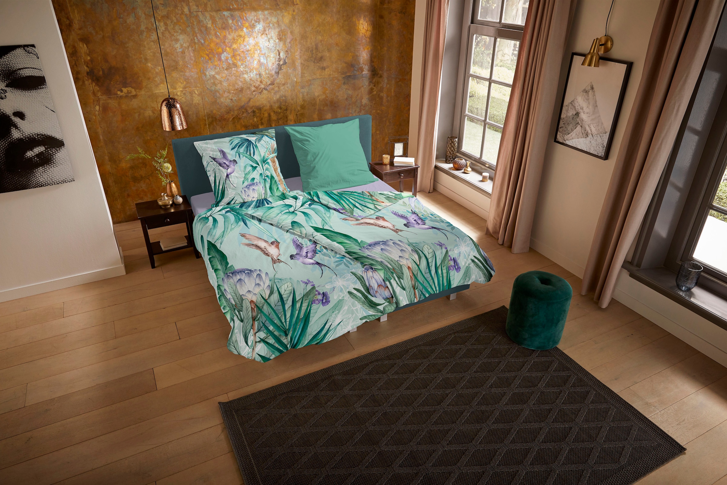 PURE luxury collection Wendebettwäsche »Saba«, 135x200, Pflegeleicht, Reißverschluss, Wendeoptik, Tropisch, Grün