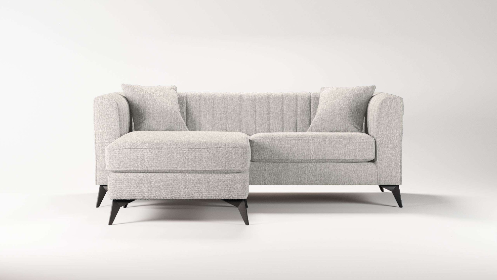 Places of Style Ecksofa »MATTHEW L-Form ideal für kleine Räume, Maße B/T/H: 201/162/74 cm«, elegantes Designsofa, feine Steppung im Rücken, incl. Zierkissen