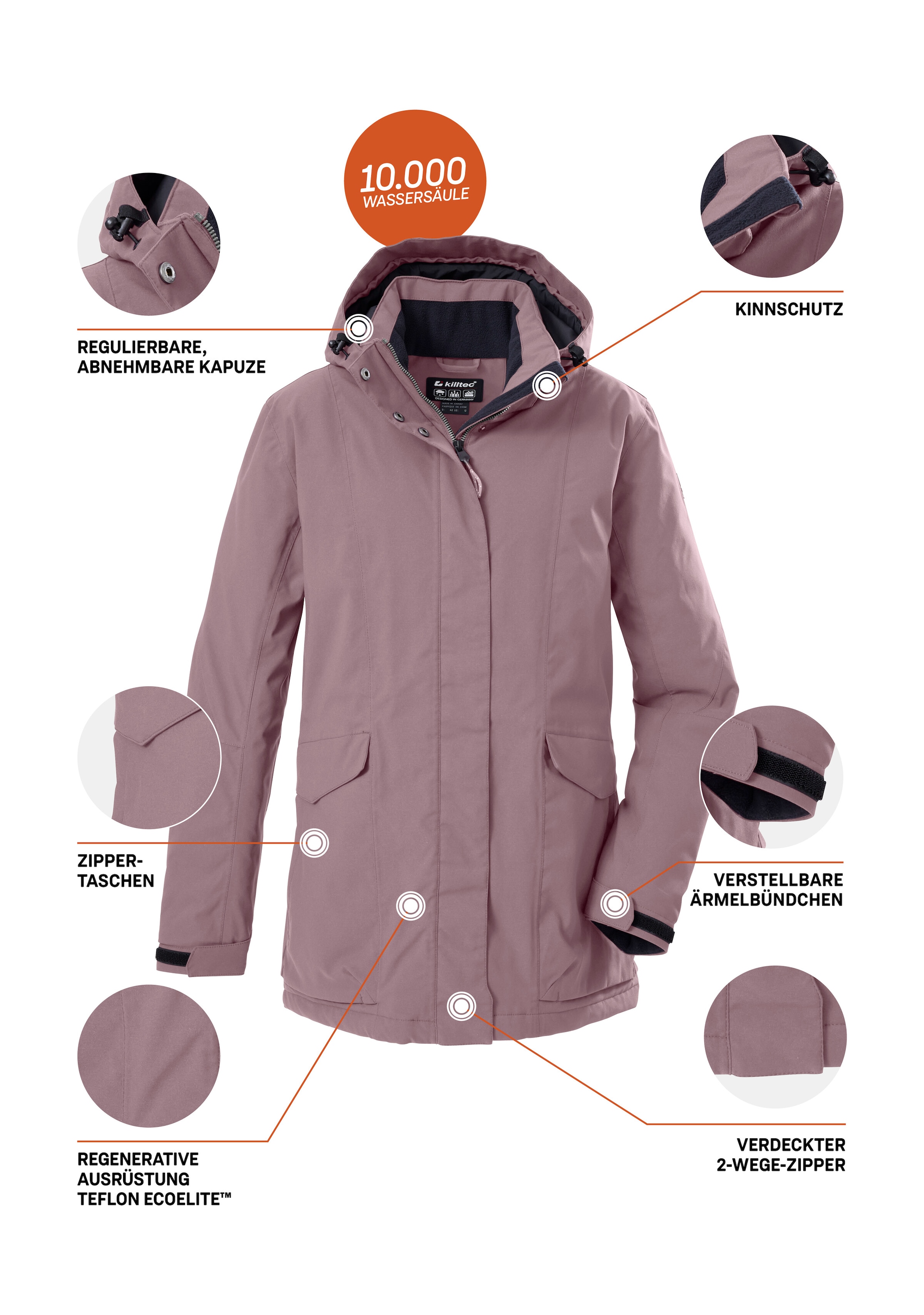 Killtec Funktionsjacke »Damen Jacke« Wasserdichte, atmungsaktive Damenjacke mit abnehmbarer Kapuze