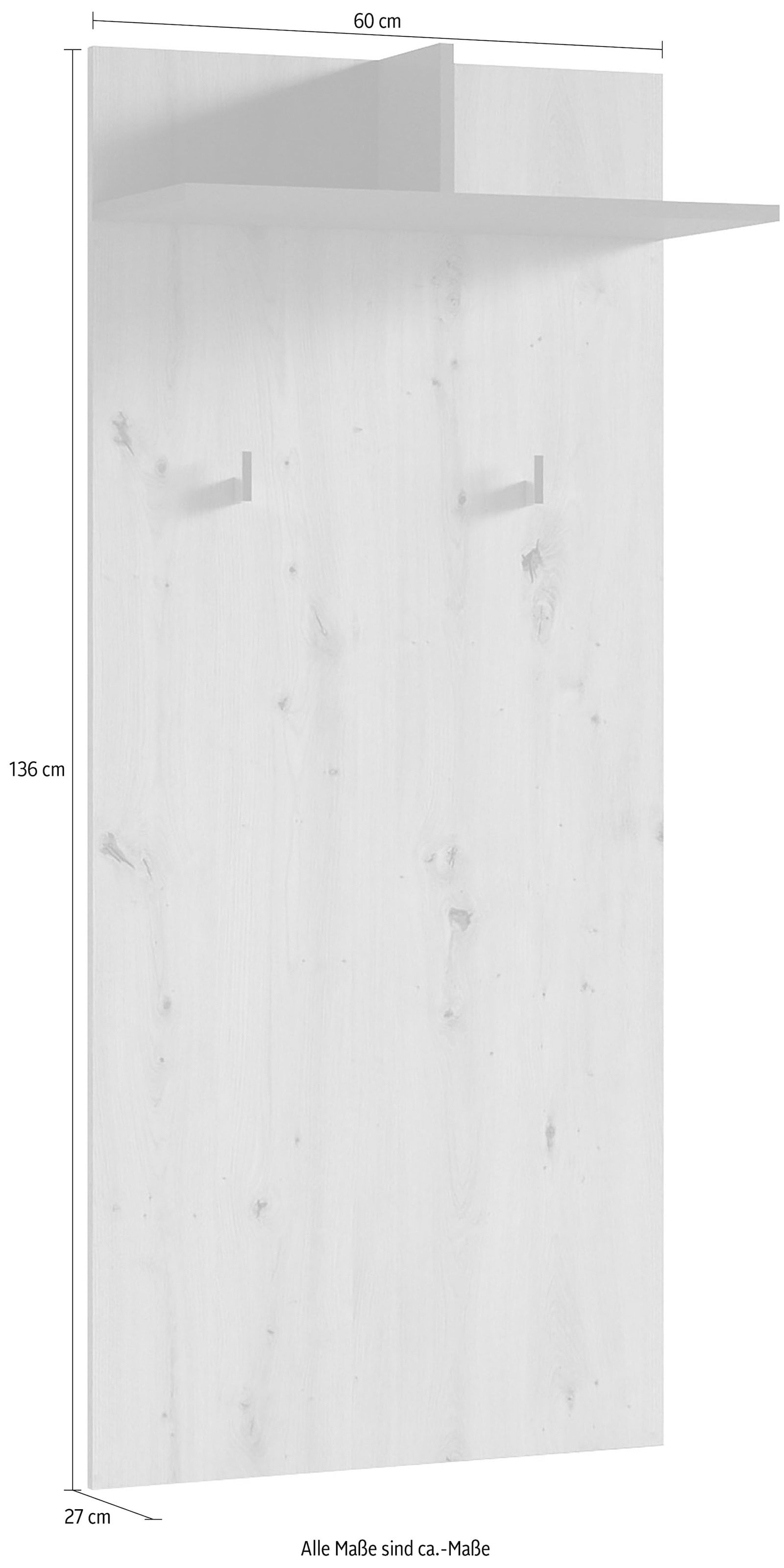 byLIVING Garderobenpaneel »Ben« 1 Stk. tlg. Breite 60 cm, mit Kleiderhaken und Ablage