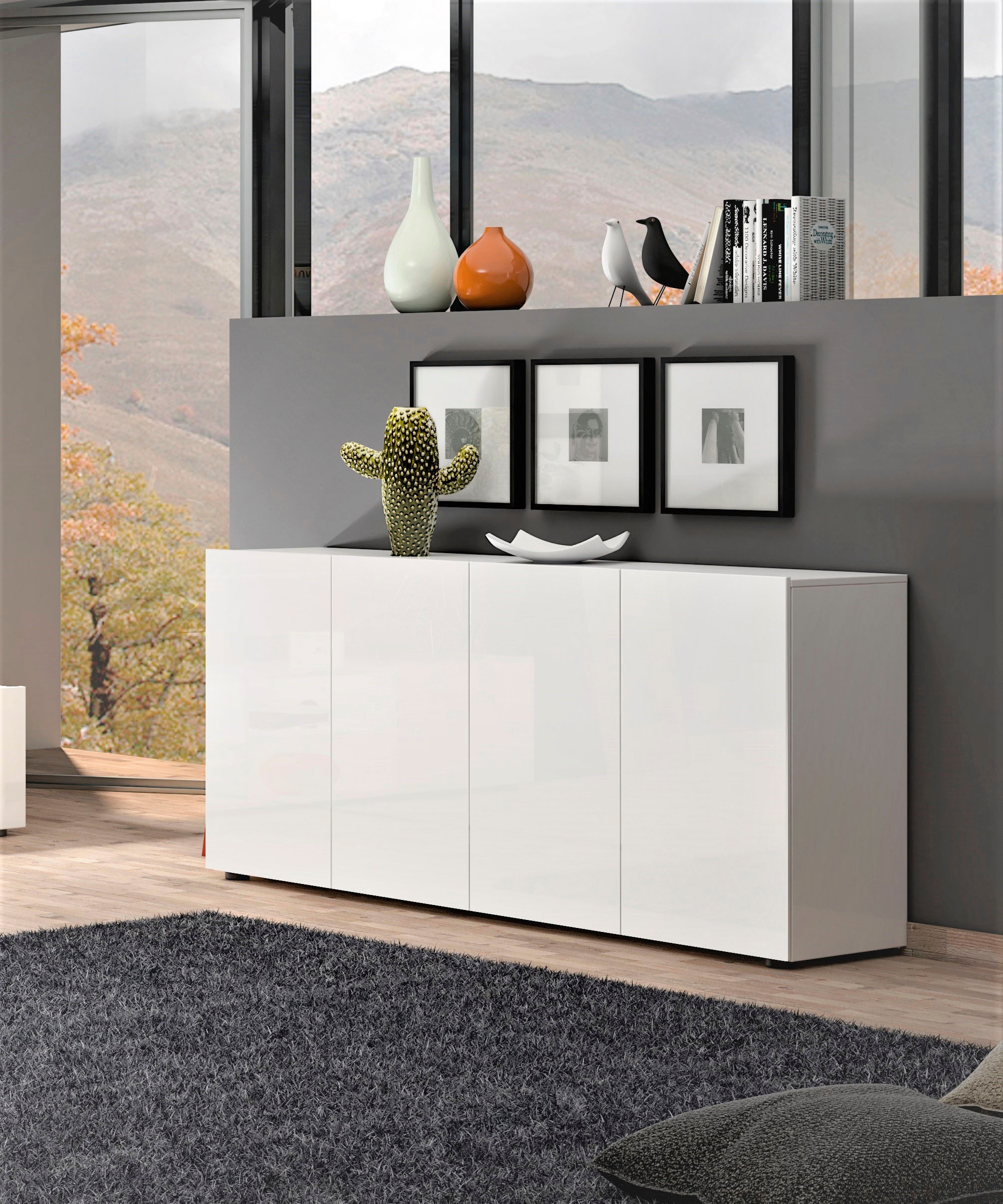 Home affaire Sideboard »MISTER- Sideboard, Anrichte, Kommode, Made in Italy, 4 Fächer« Kommode mit 4 Türen, komplett Hochglanz lackiert, Breite 180cm