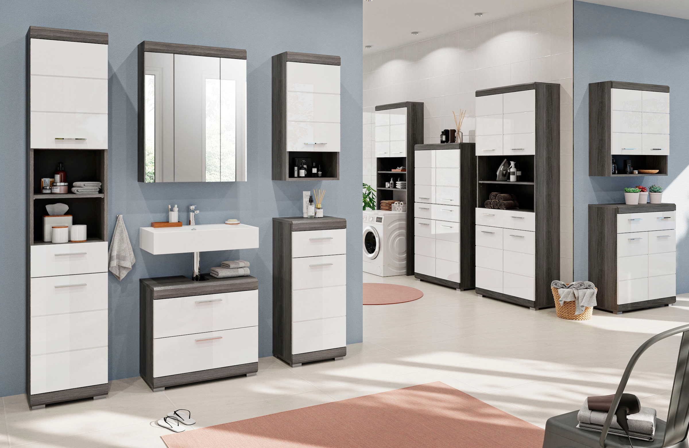 INOSIGN Hängeschrank »Siena, Breite 74cm, 2 Türen, 1 offenes Fächer, MDF-Front«, in verschiedenen Farben erhältlich, Badmöbel, Badschrank, Schrank, Bad