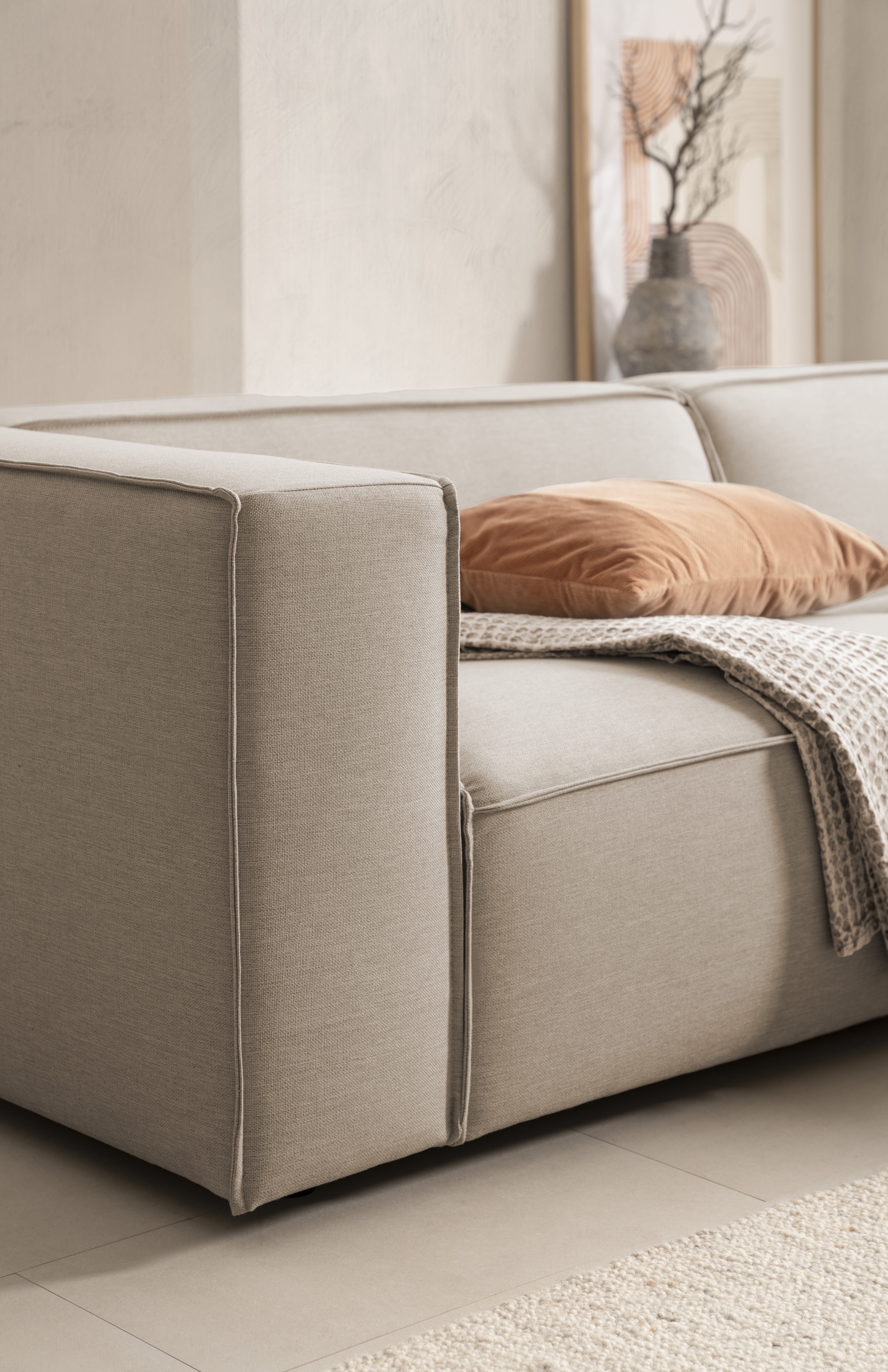 LeGer Home by Lena Gercke Ecksofa »PIARA mit Kedernaht, Cord, Leinenoptik o. Strukturstoff, Couch, L-Form«, wahlweise Ottomane rechts/links, schwarze Füße, bequemer Sitzkomfort