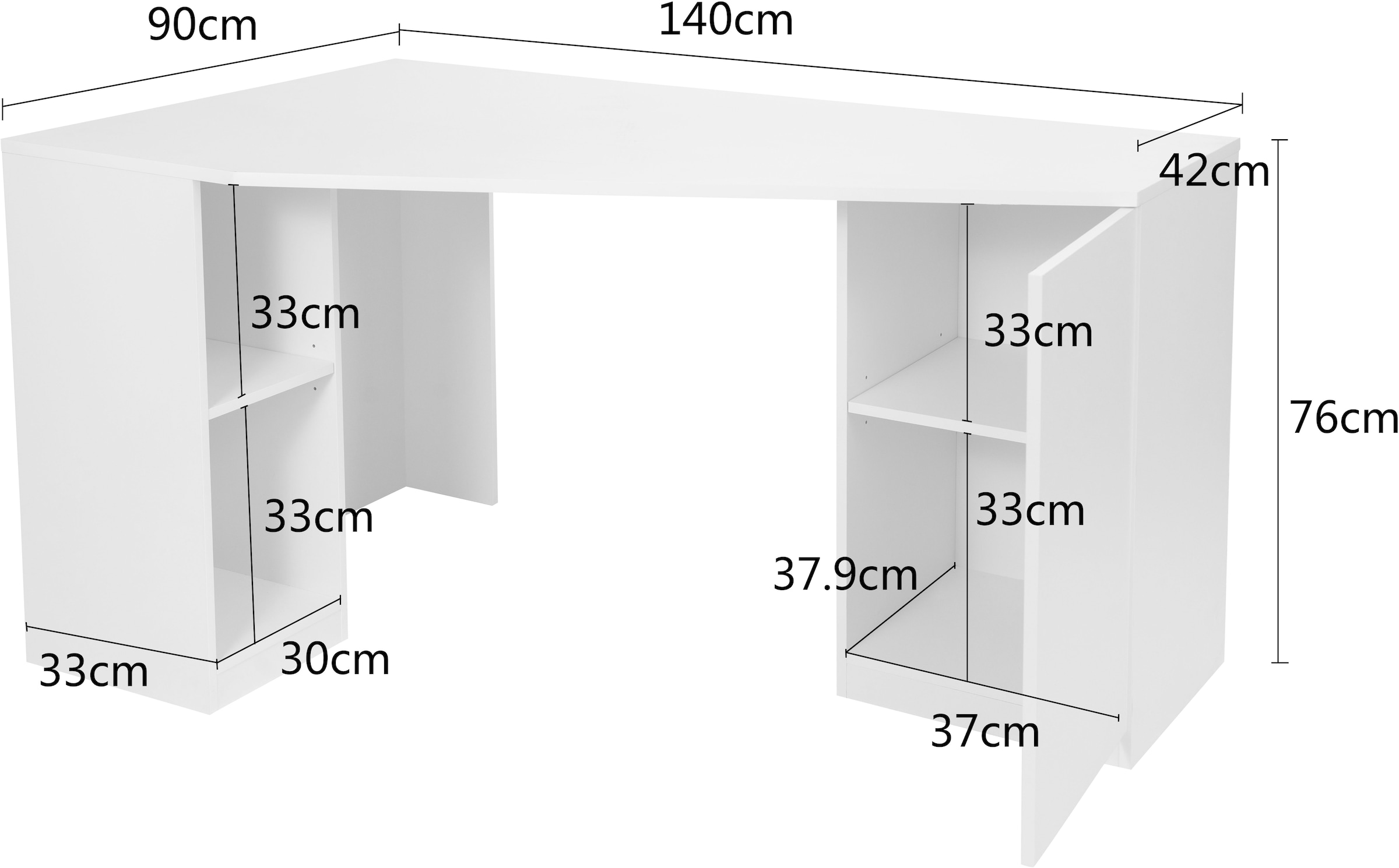 OTTO home Eckschreibtisch »AVRIL« viel Stauraum, Push-to-Open, Breite: 90 cm