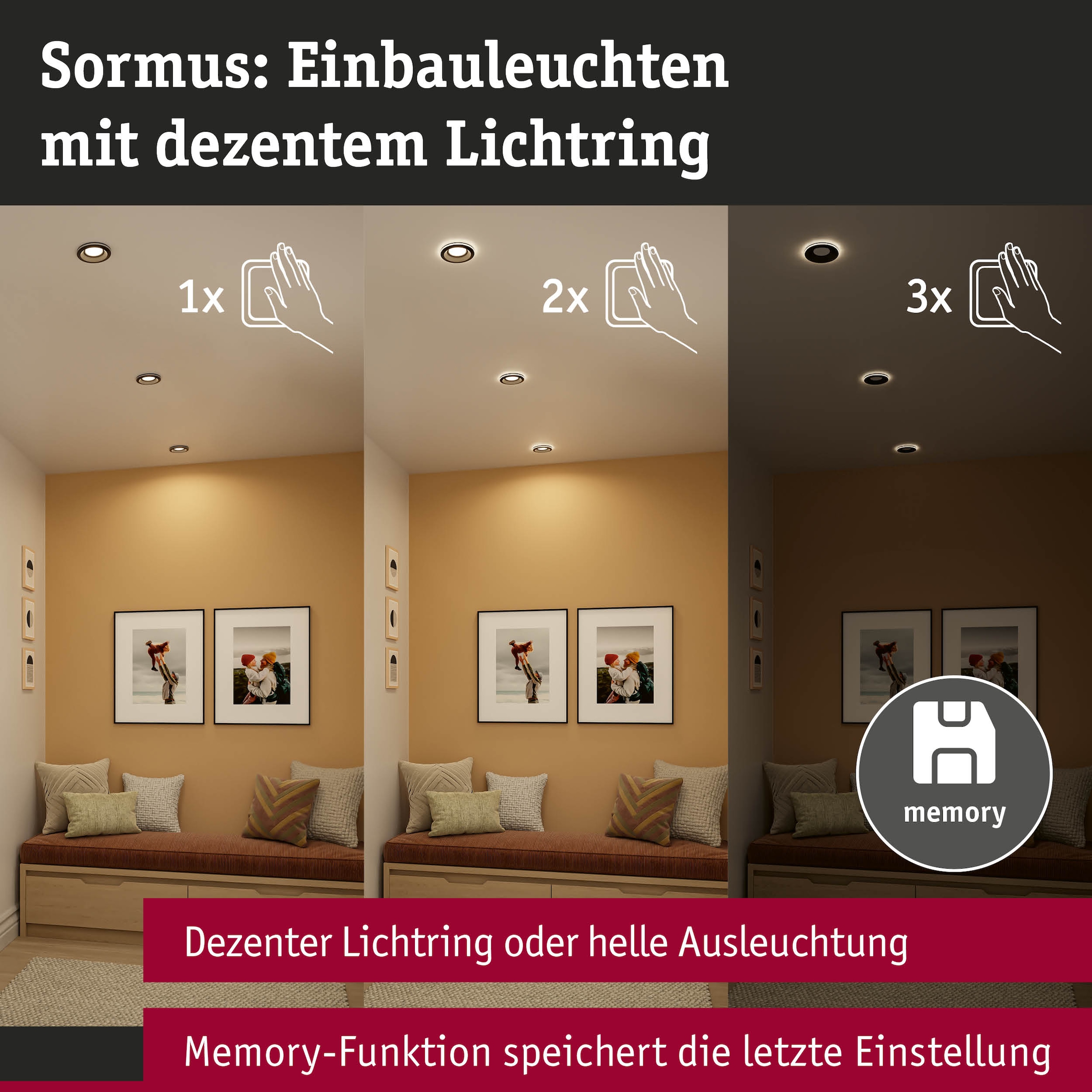 Paulmann LED Einbauleuchte »LED Einbauleuchte Sormus IP65 rund 100mm« 3 Stk. Warmweiß Memoryfunktion