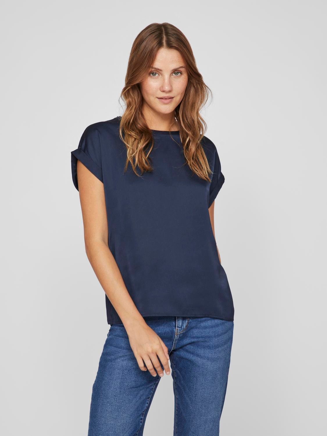 Kurzarmshirt »VIELLETTE S/S SATIN TOP - NOOS«, Satin Optik