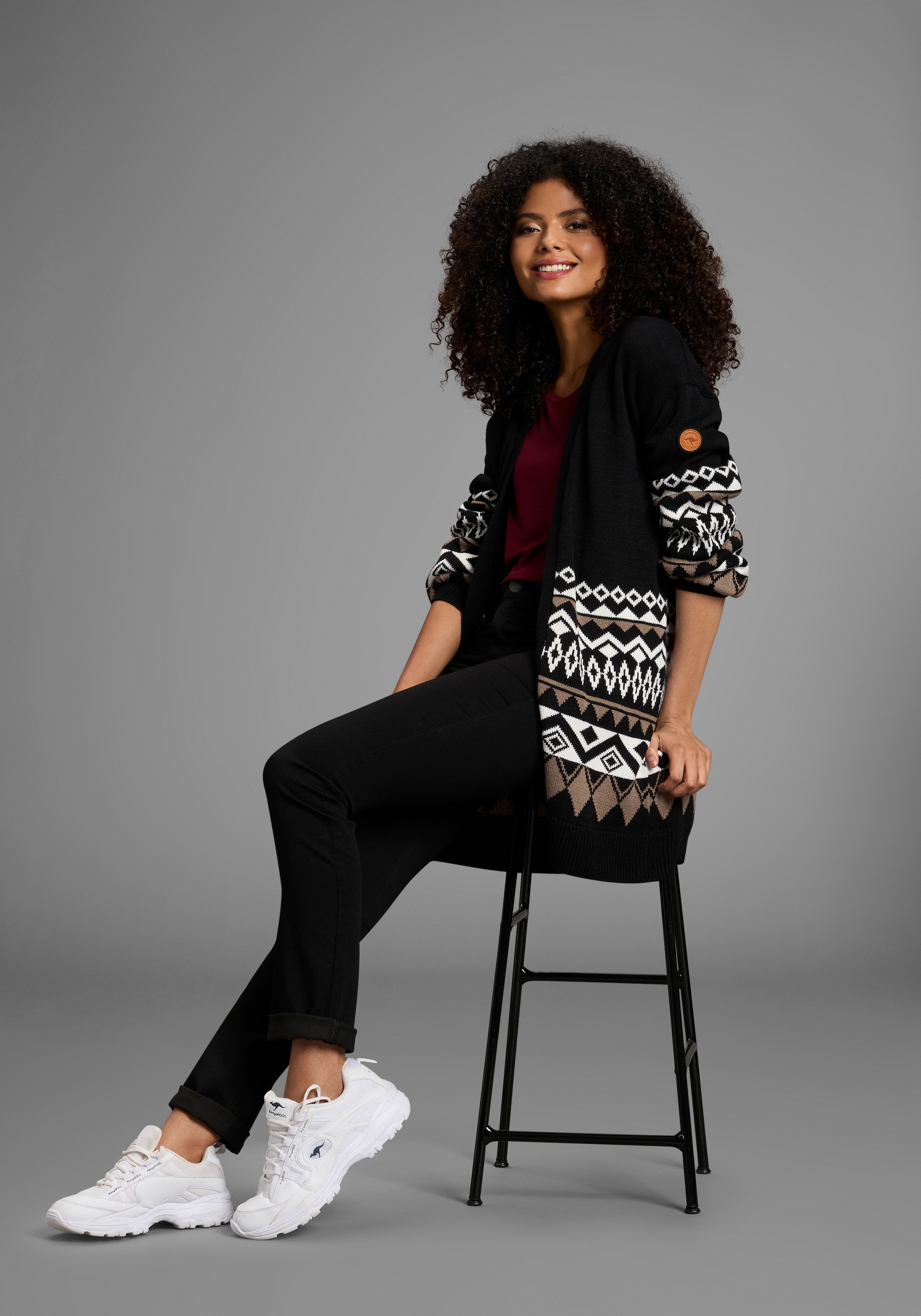 KangaROOS Longstrickjacke in offener Form im Norweger Muster