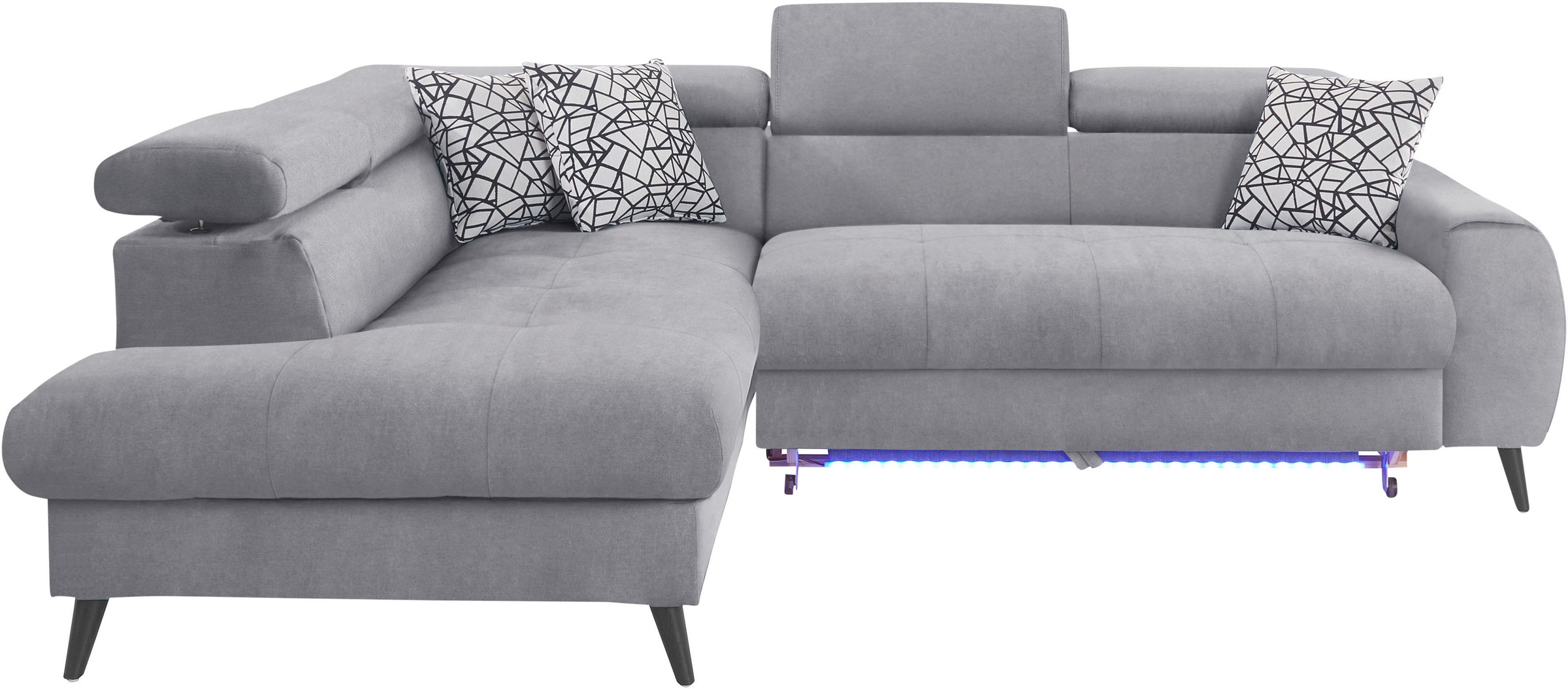 COTTA Ecksofa »Mia L-Form mit 3 Zierkissen«, wahlweise mit Bettfunktion, Bettkasten, Beleuchtung & Wireless-Charger