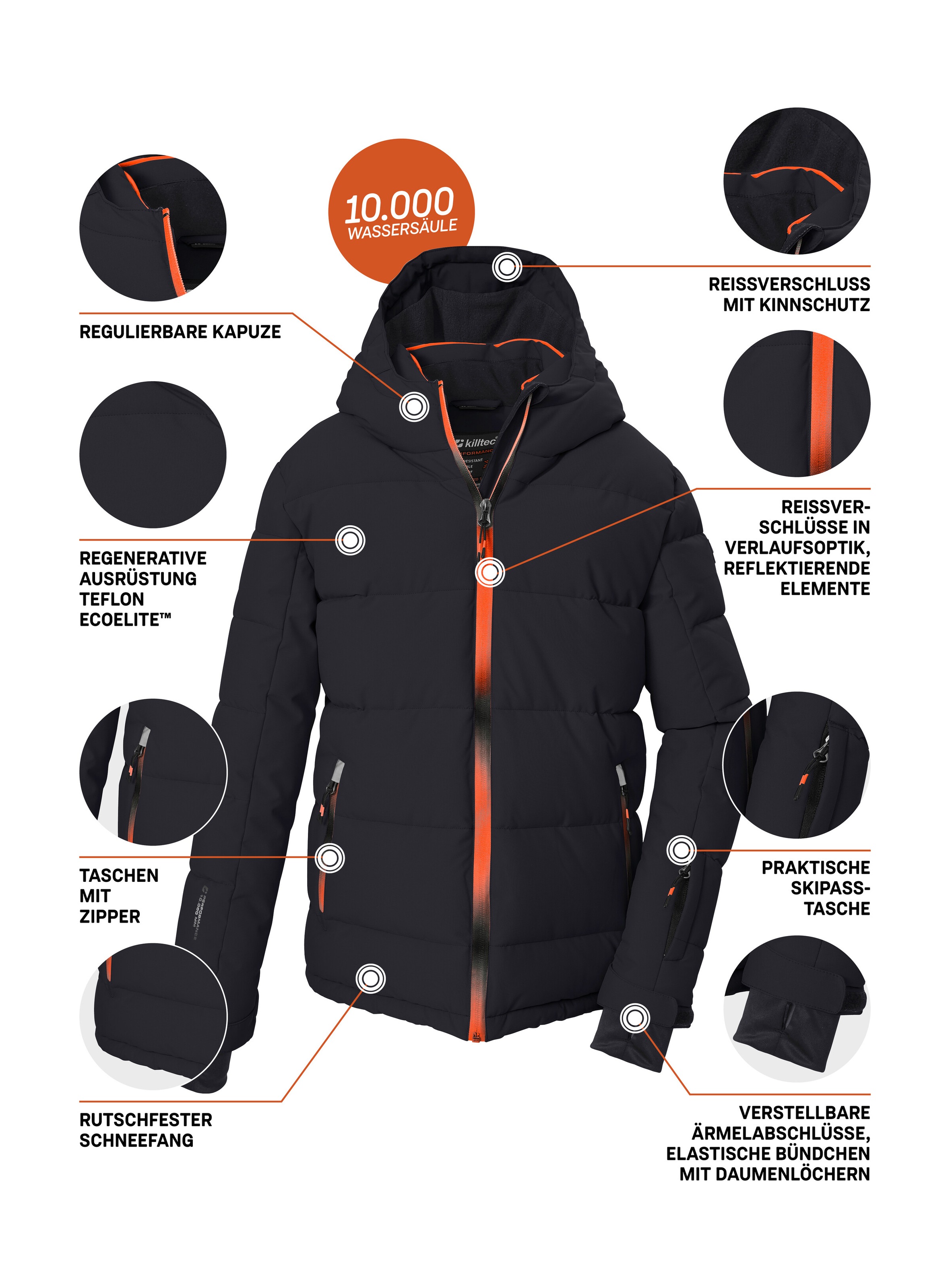 Killtec Skijacke »KSW 203 BYS SKI JCKT« Winddichte, wasserabweisende Kinder-Ski-Steppjacke mit Schneefang