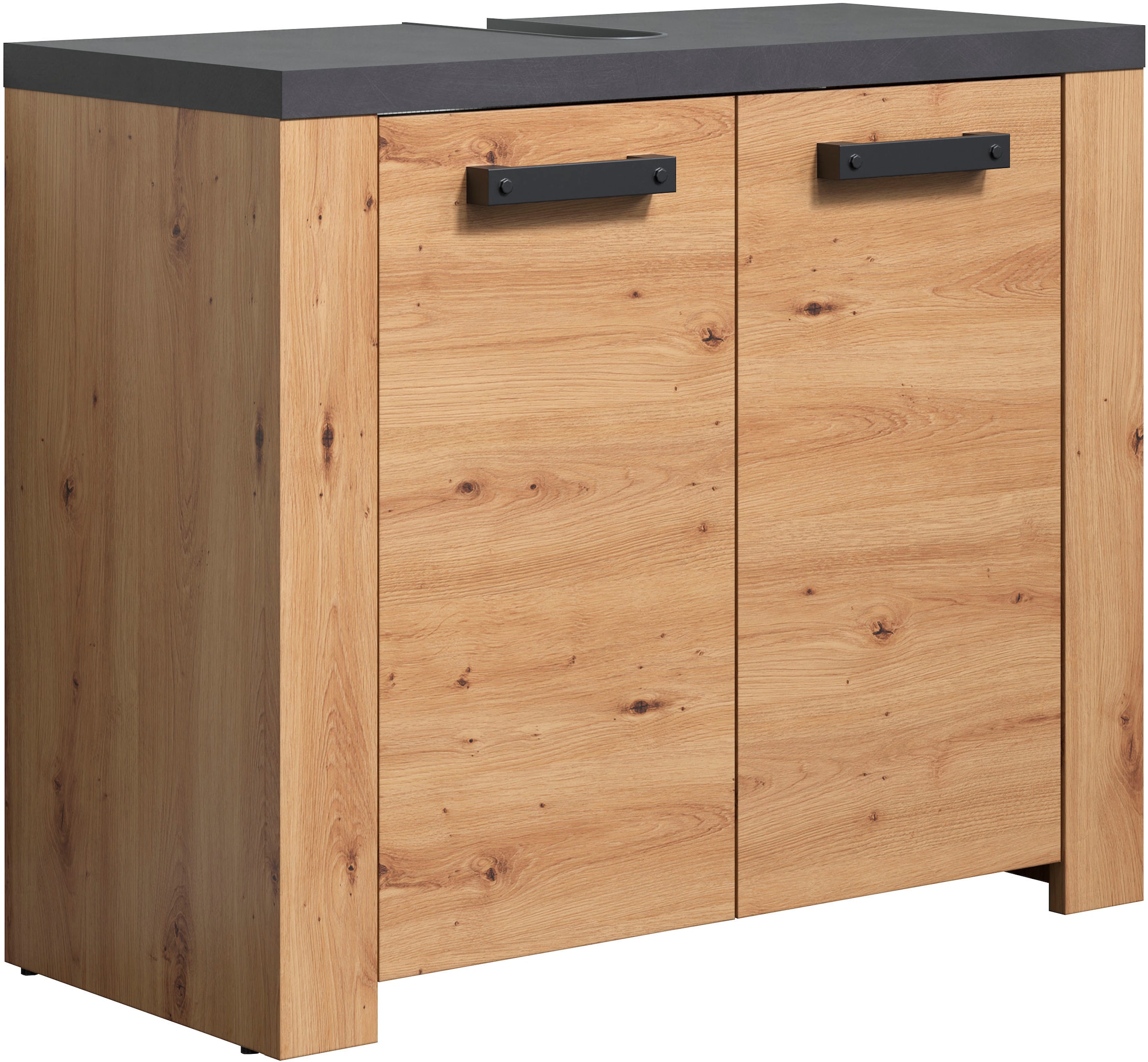 Home affaire Waschbeckenunterschrank »Ambres«, Waschtisch in matter Echtholzoptik - Maße (B/T/H) 79/35/67 cm