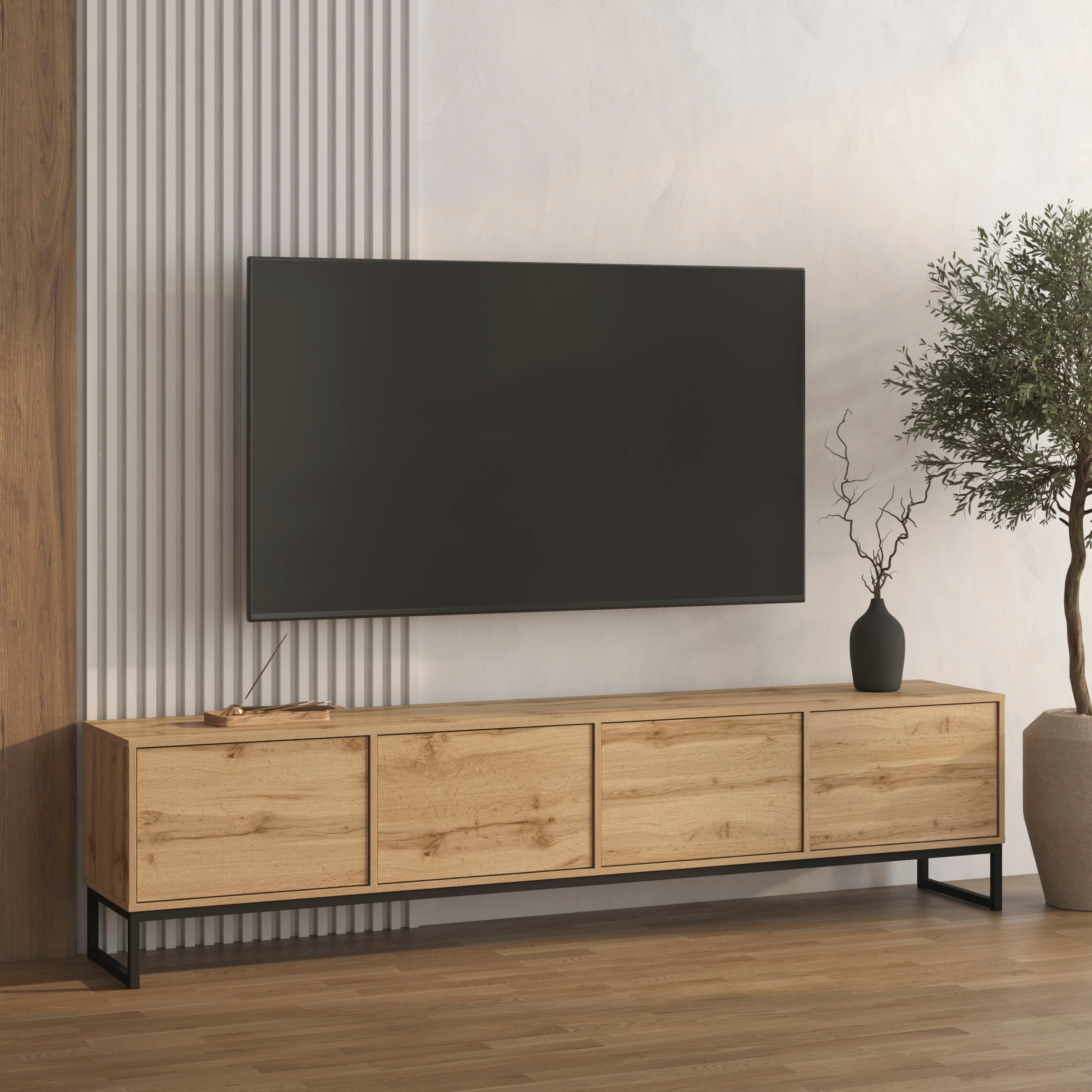 OTTO home Lowboard »Loft, Breite 208,5 cm, TV-Board mit 4 Klappen, Metallkufen« TV-Kommode mit viel Stauraum, push-to-open-Funktion