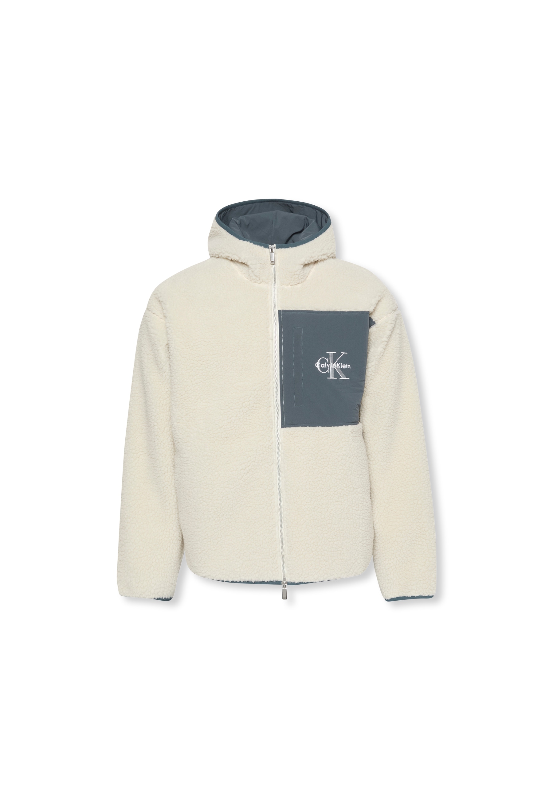 Calvin Klein Jeans Plüschjacke »SHERPA FUNNEL NECK FULL ZIP HOOD« mit Kapuze Mit Rundhalsausschnitt, regular fit