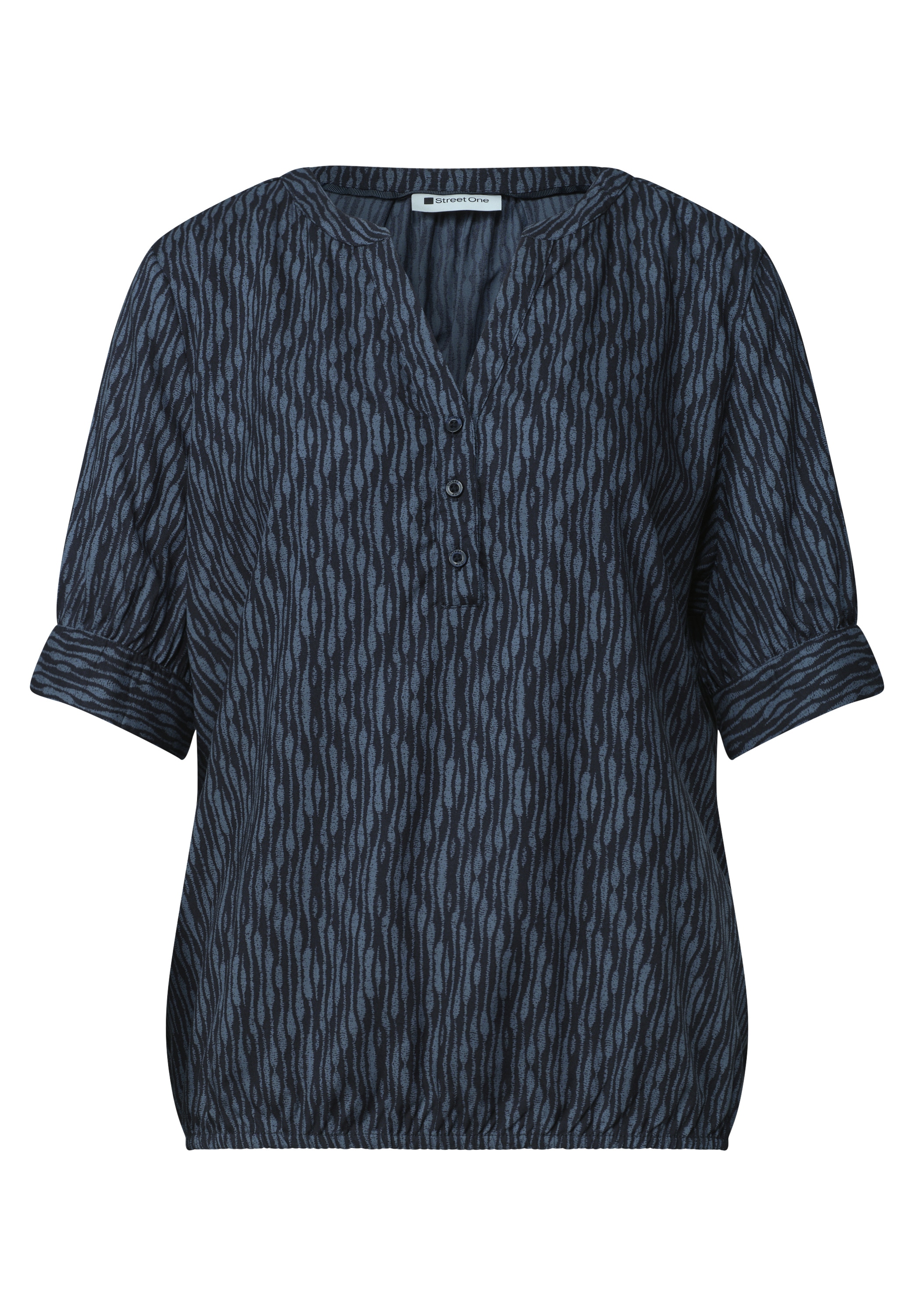 STREET ONE Kurzarmbluse Kurze Sommerbluse mit Allover-Print und Splitneck