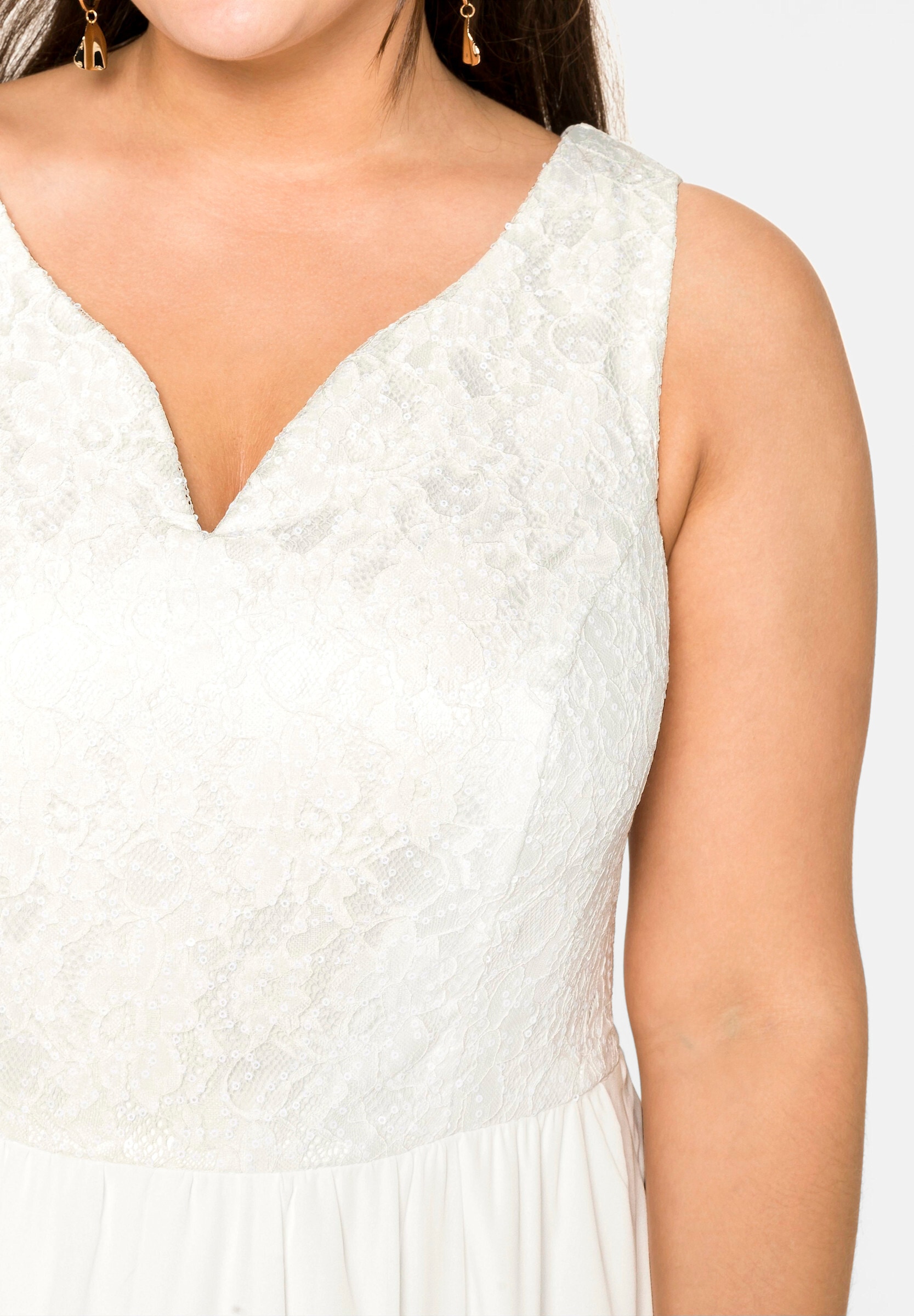 Sheego Maxikleid »Abendkleid Hochzeitskleid mit Spitze und Pailletten« Ohne Tasche mit Paillettendekoration