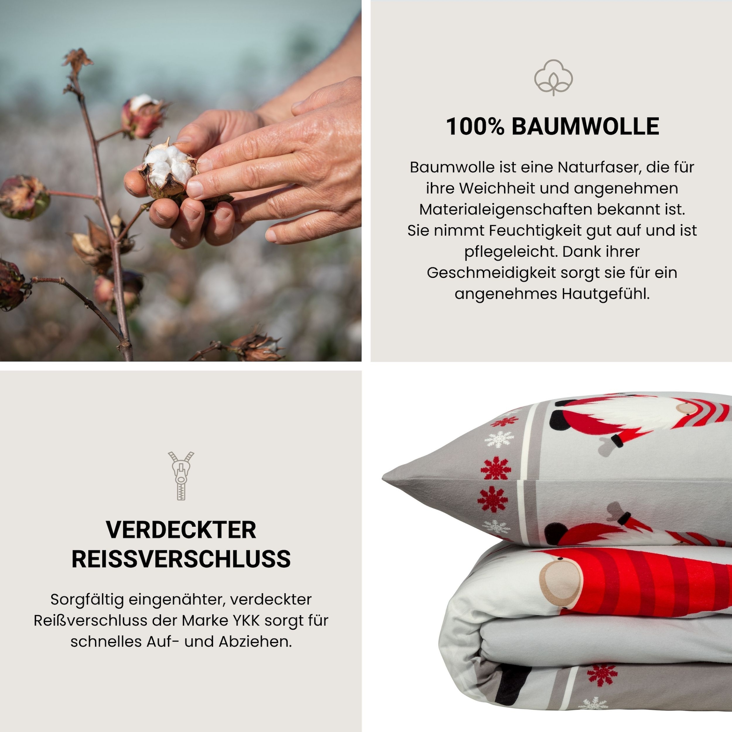 Schiesser Bettwäsche »Balduin aus weichem Baumwoll-Feinbiber mit Winterprint« 2 Stk. OEKO-TEX® MADE IN GREEN