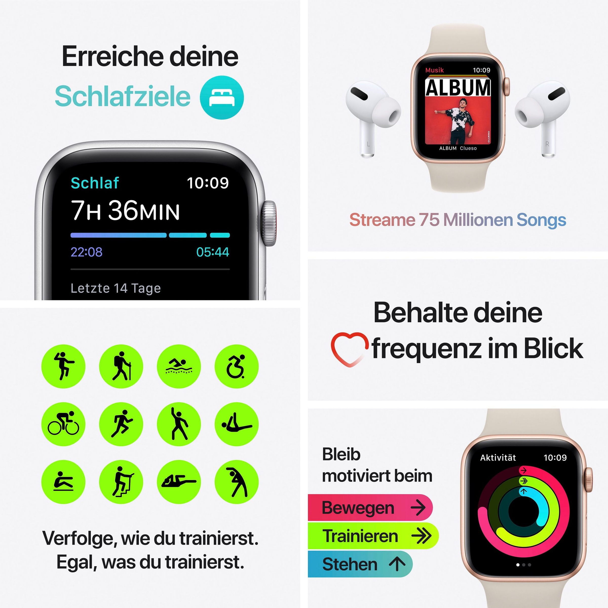 Apple Smartwatch »Series SE, GPS + Cellular, Aluminium-Gehäuse, 40 mm mit Sport Loop«, (Watch OS 7)