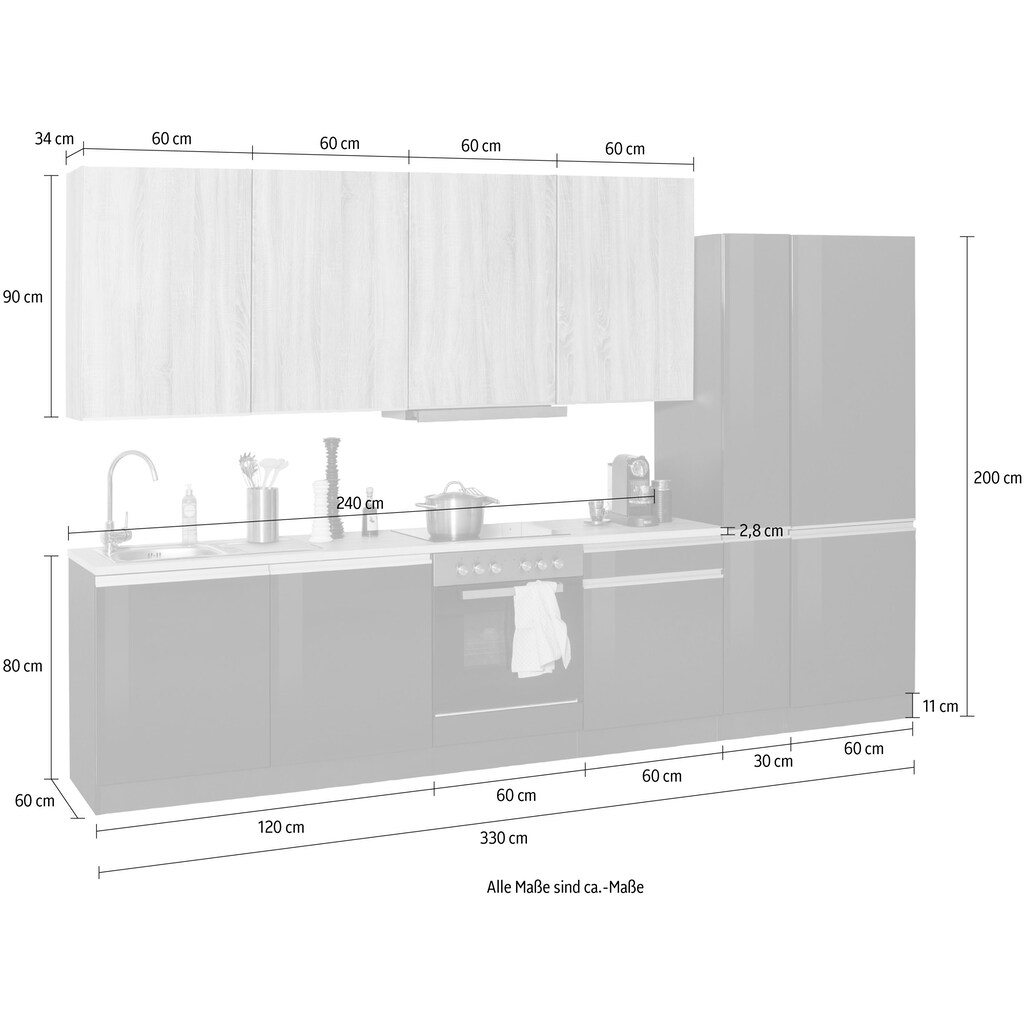 HELD MÖBEL Küchenzeile »Ohio«, mit E-Geräten, Breite 330 cm