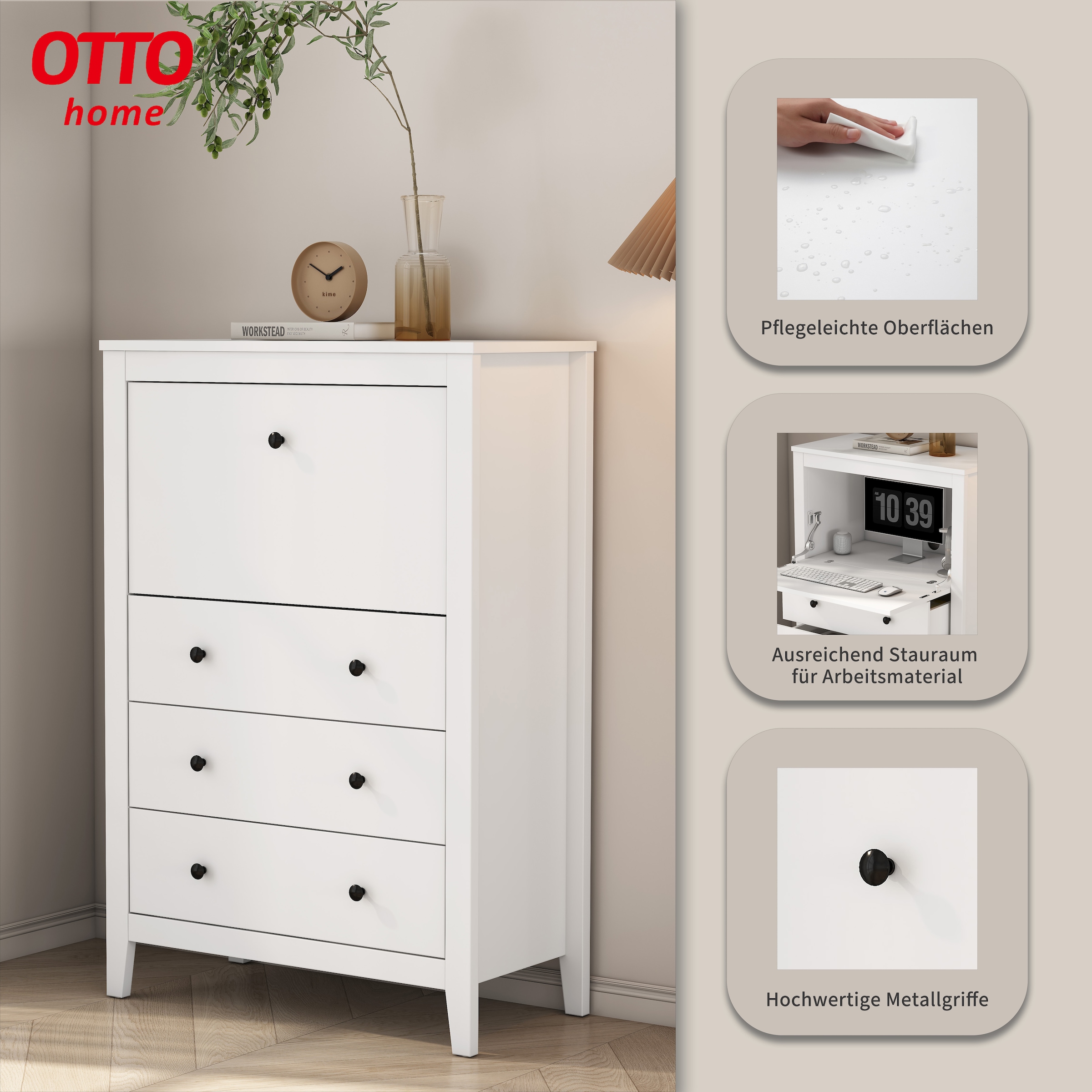 OTTO home Sekretär im Landhausstil,  (B/T/H): 80/39,5/119,6 cm