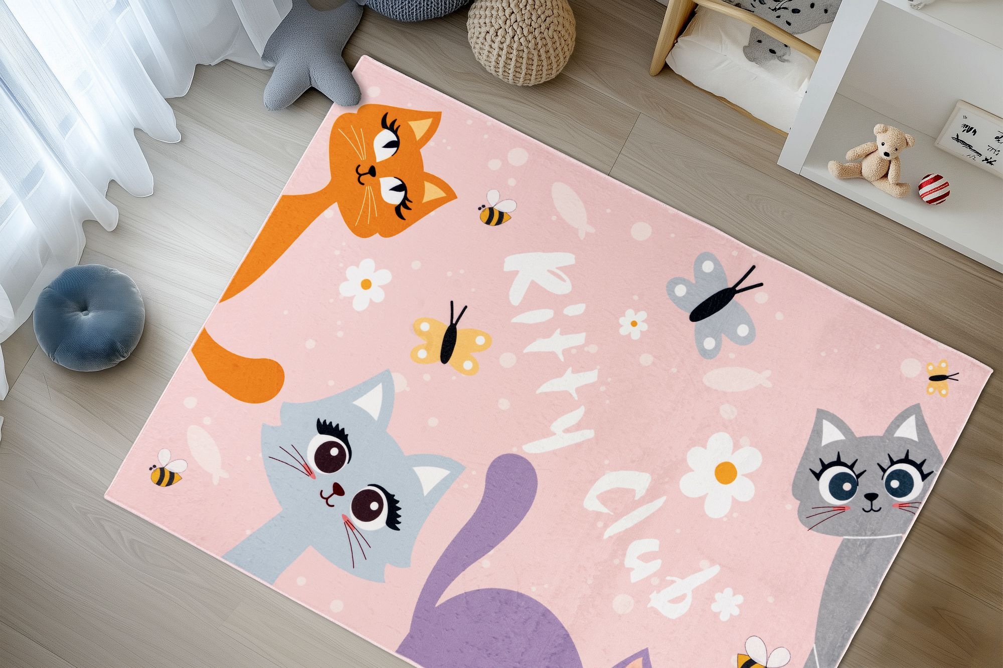 Obsession Kinderteppich »Magic Kids ML 104«, rechteckig, 8 mm Höhe, niedliches Katzen Motiv, waschbar, Kinderzimmer