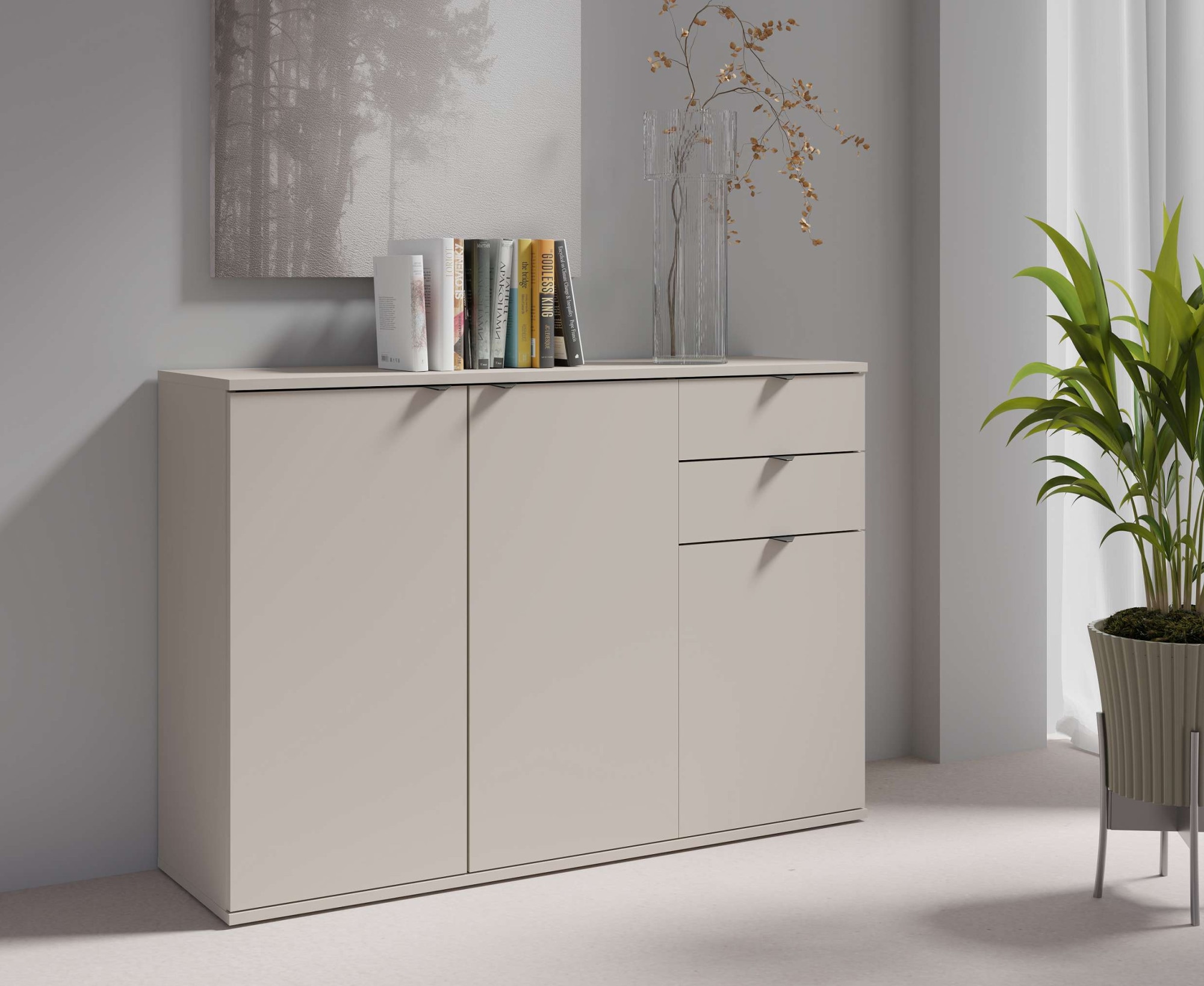 Home affaire Kommode »THALIANA Sideboard mit 3 Türen und 2 Schubladen, Breite 120 cm« Schrank in 3 Farben erhältlich, schwarze Metallgriffe, viel Stauraum