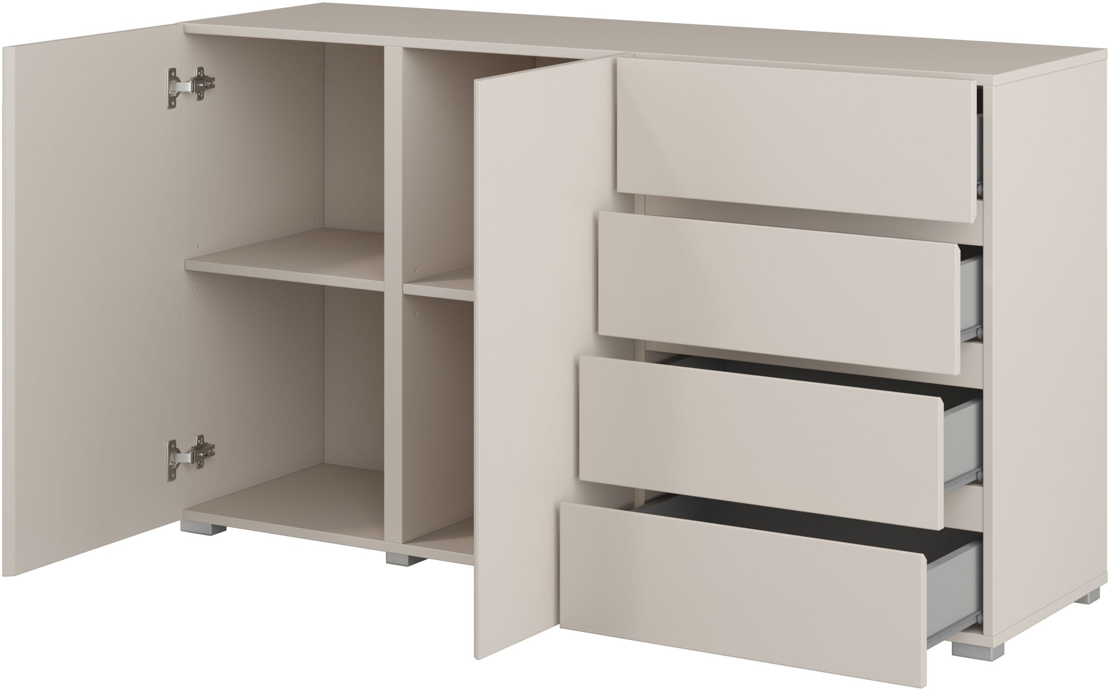 OTTO home Sideboard »Metric,Breite 138 cm, grifflose Kommode 2 Türen/4 Schubkästen« Schubladenschrank mit viel Stauraum, Einlegeböden verstellbar