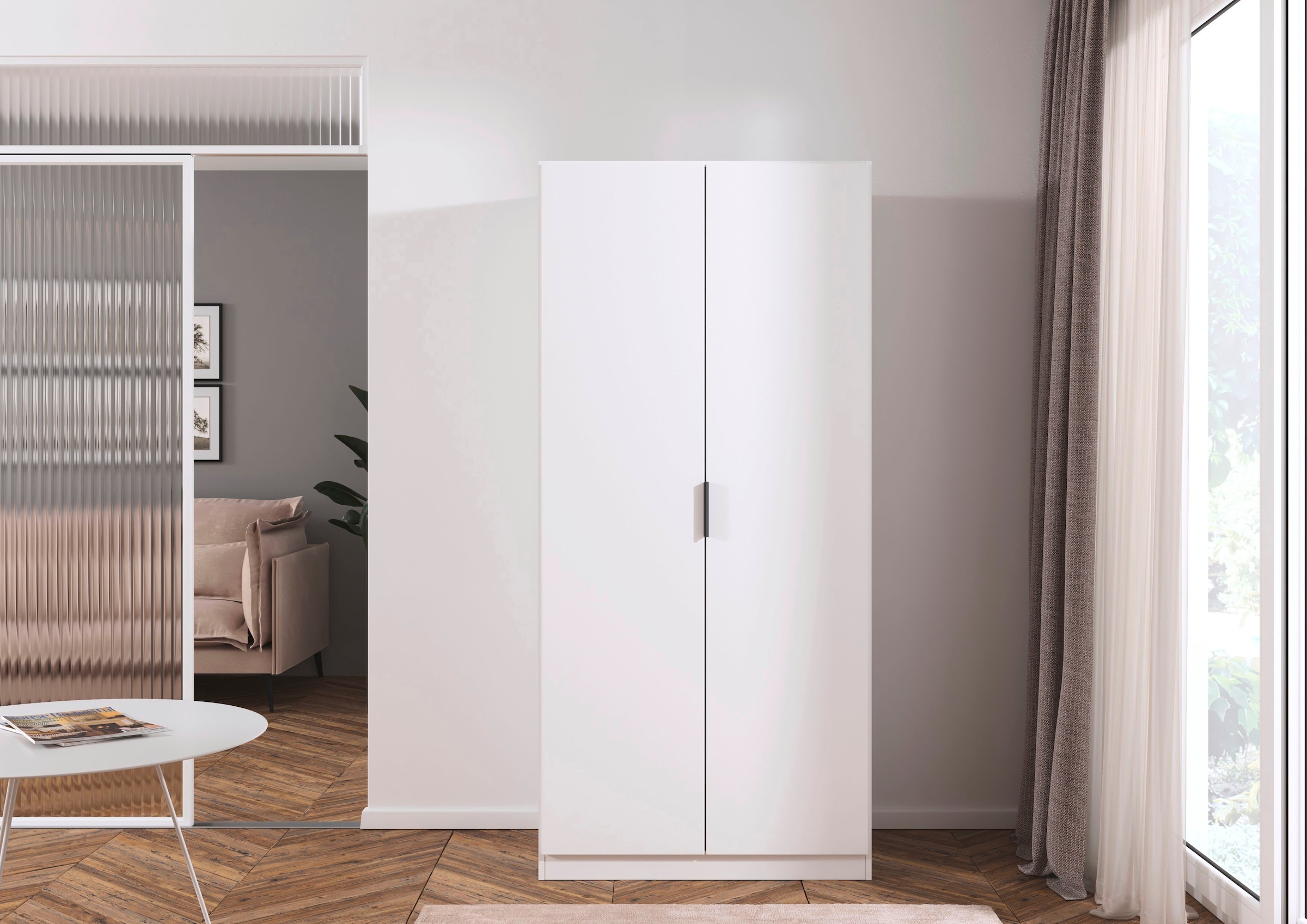 rauch Kleiderschrank »Drehtürenschrank Schrank Garderobe Ankleide Schlafzimmer LAGOA« in 3 verschiedenen Ausstattungen BASIC/CLASSIC/PREMIUM,  moderne Kantengriffe aus Metall, optional mit Aufsatz MADE IN GERMANY