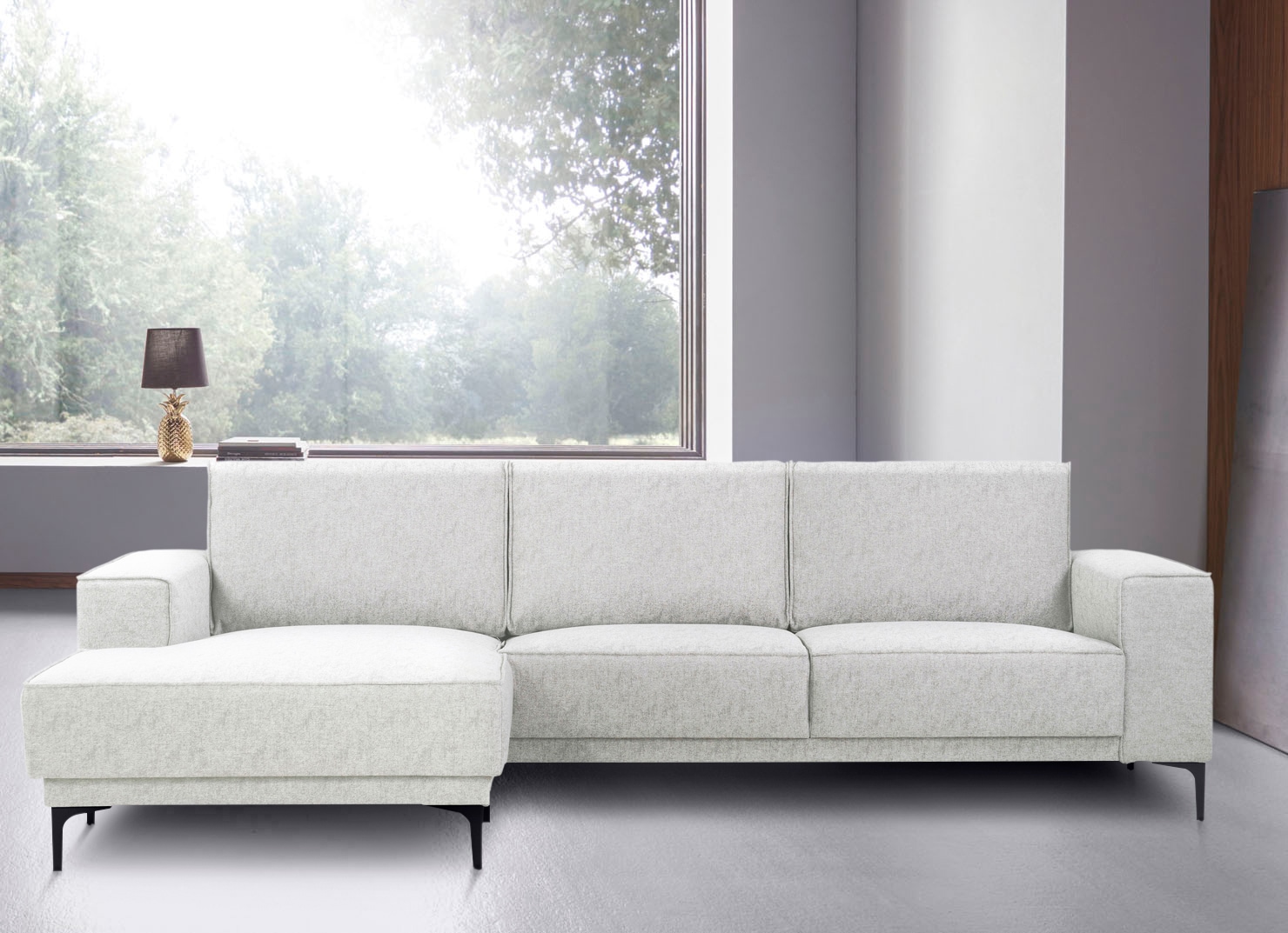 Places of Style Ecksofa »Polsterecke Oland, Struktur, Flachgewebe, Luxus-Microfaser, Boucle«, L-Form, 280 cm, Wellenunterfederung, Skandi-Design, Metallfüße